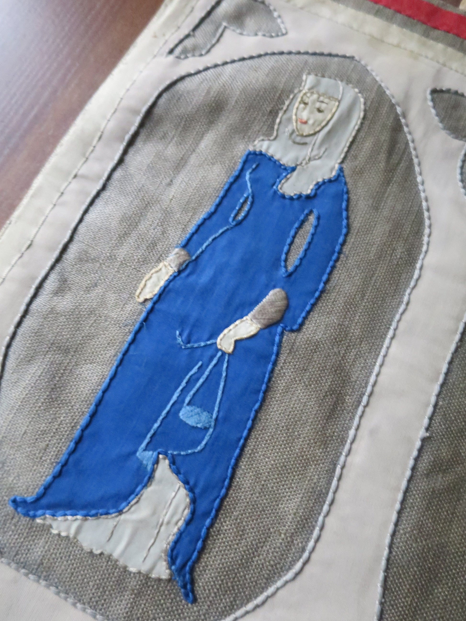 Vintage Hand Embroidered Applique Wall Hanging
