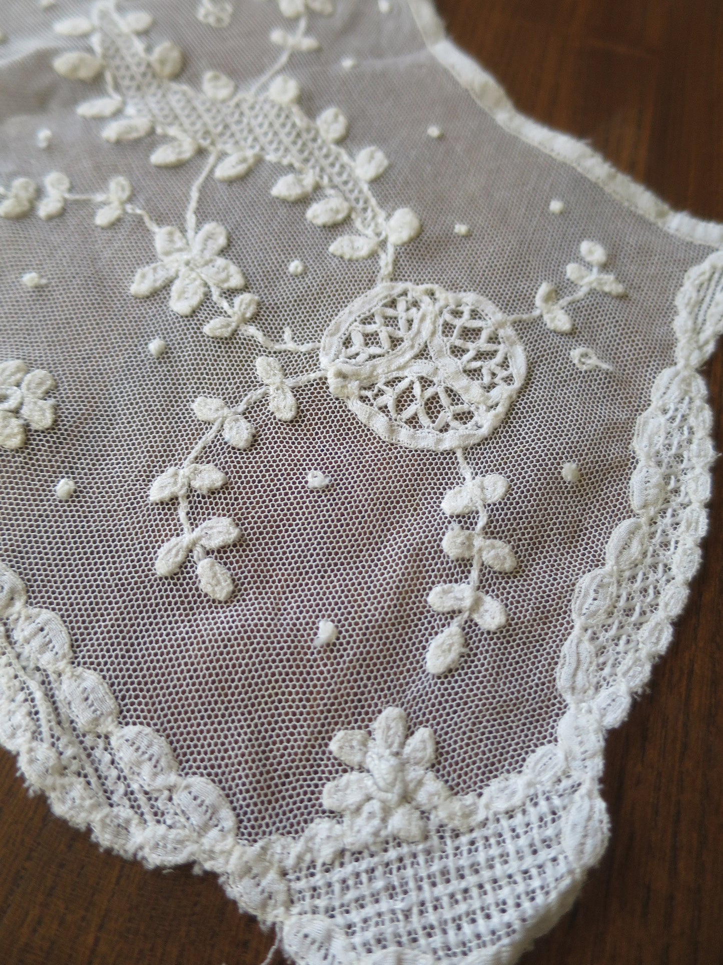 Antique Edwardian Applied Tape Lace & Needle run Net Bertha Collar