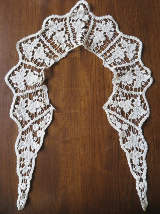 Antique Hand Embroidered Guipure Cutwork Collar- 1840's