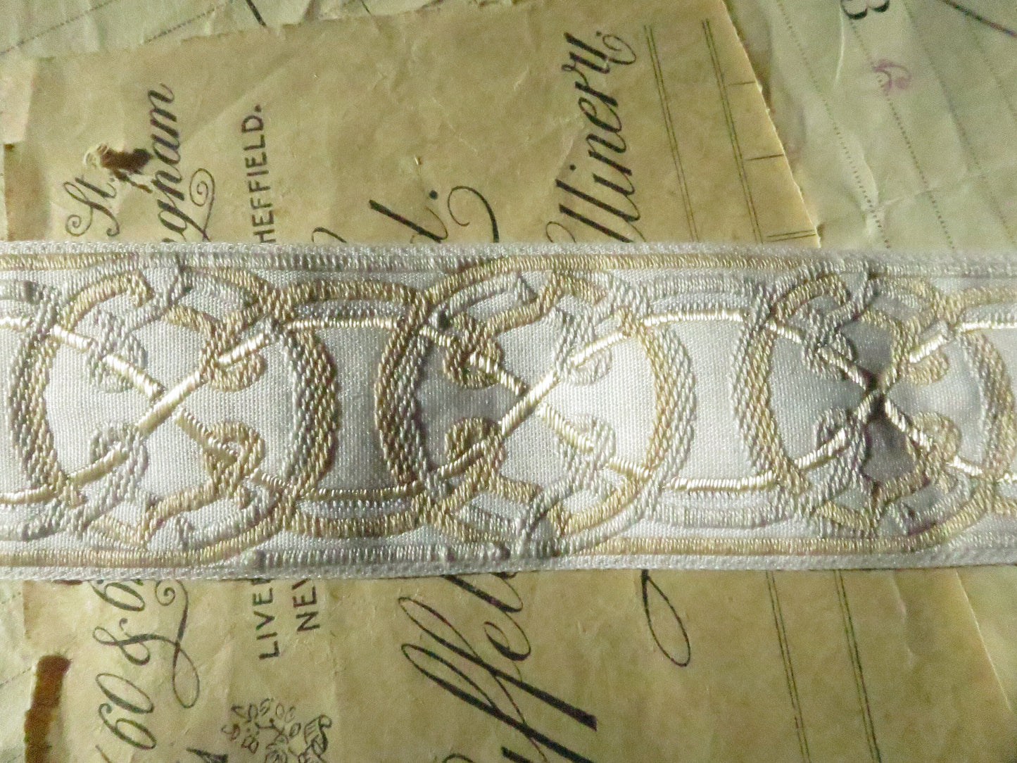 Celtic Knots 32 mm Jacquard Woven Ribbon- Cream