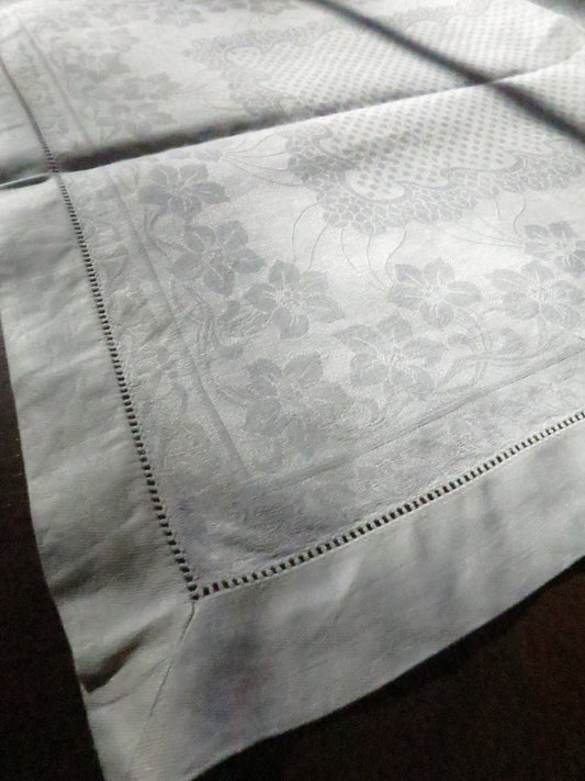 Antique Art Nouveau Irish Linen Tray Cloth/ Topper- Floral Damask