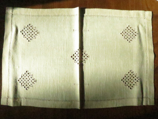 Vintage Linen Tray Cloth- Pulled Thread Hand Embroidery