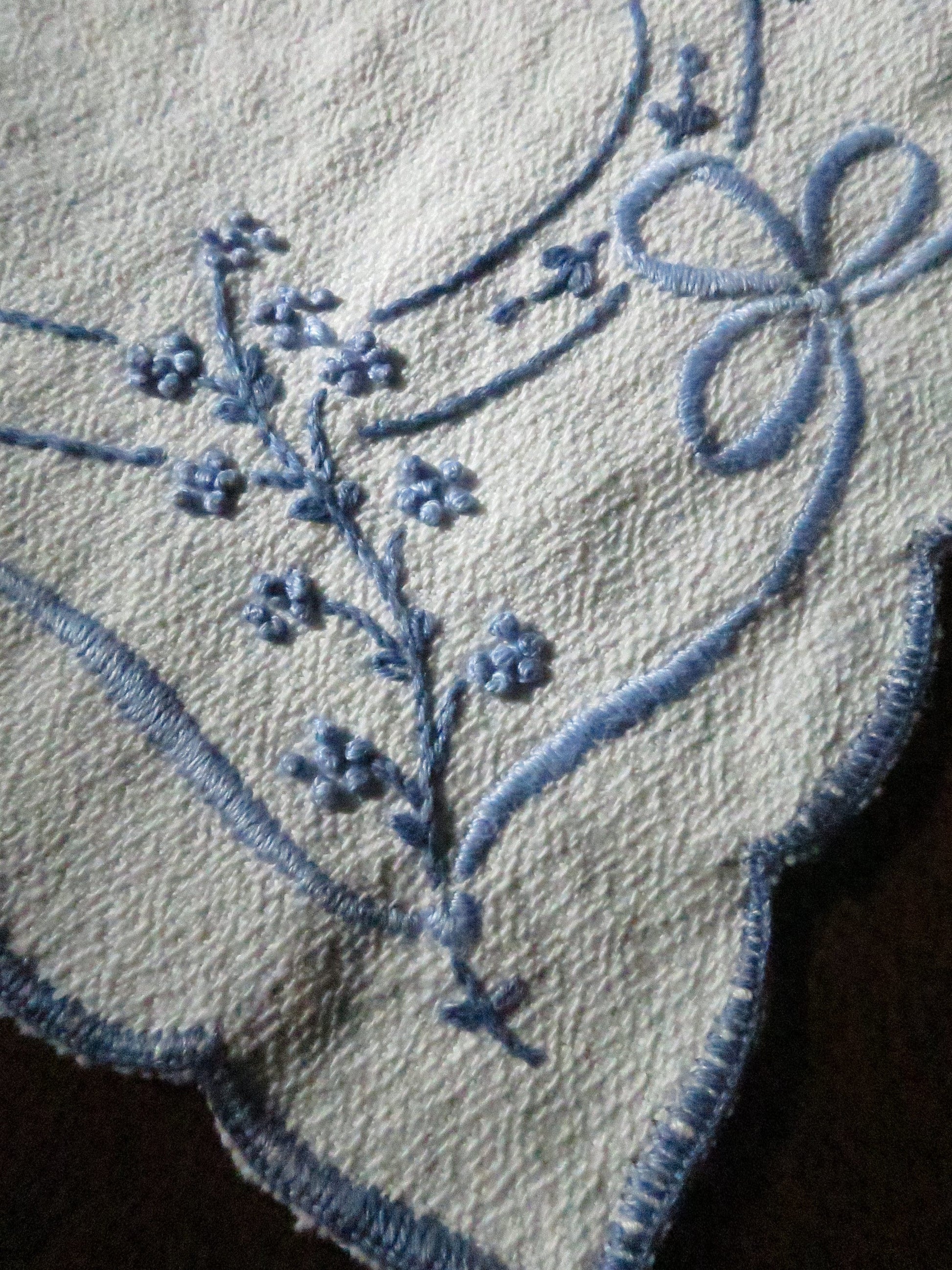Vintage 5 Piece Dressing Table Set- Blue Floral Hand Embroidery