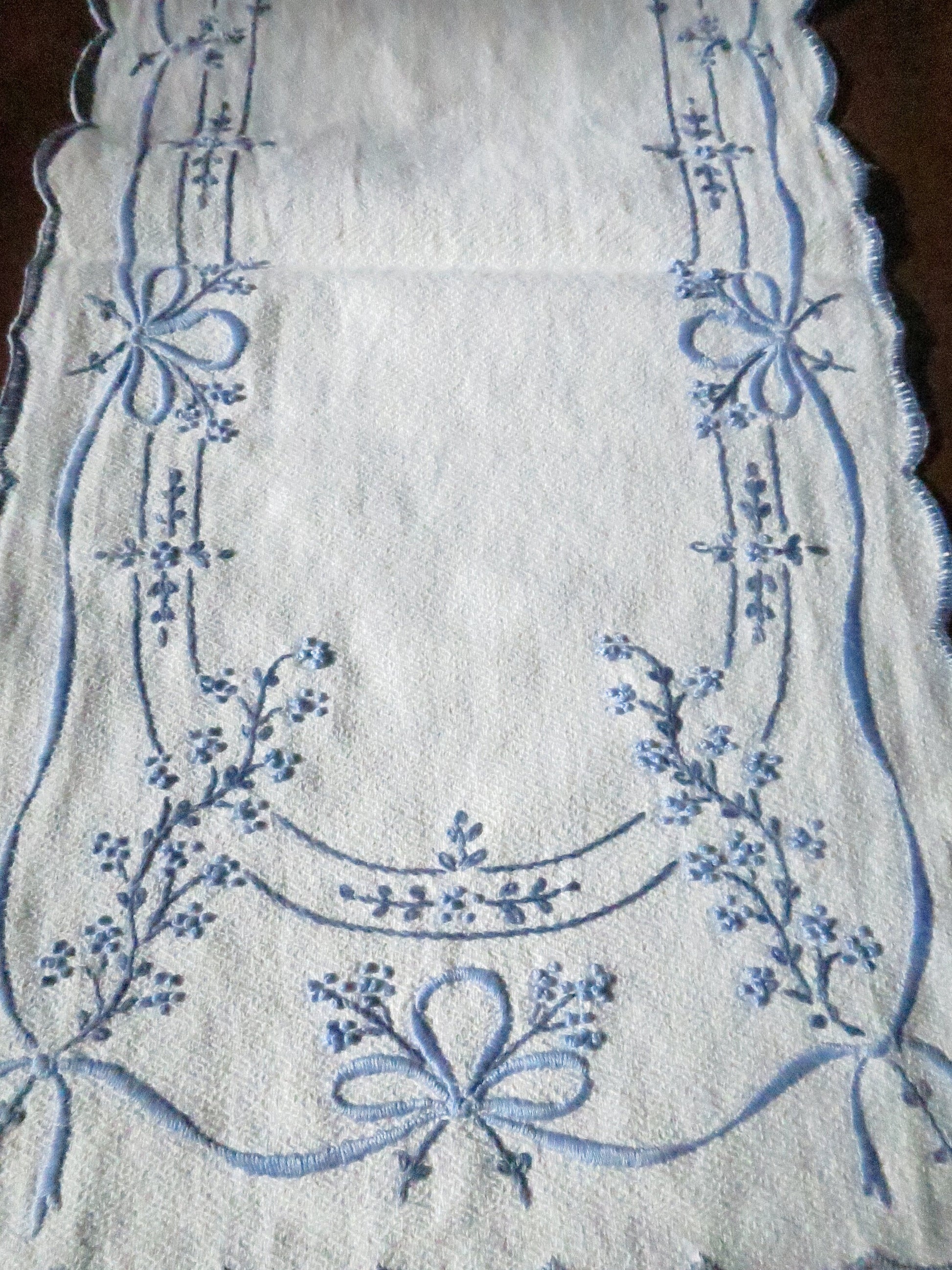 Vintage 5 Piece Dressing Table Set- Blue Floral Hand Embroidery