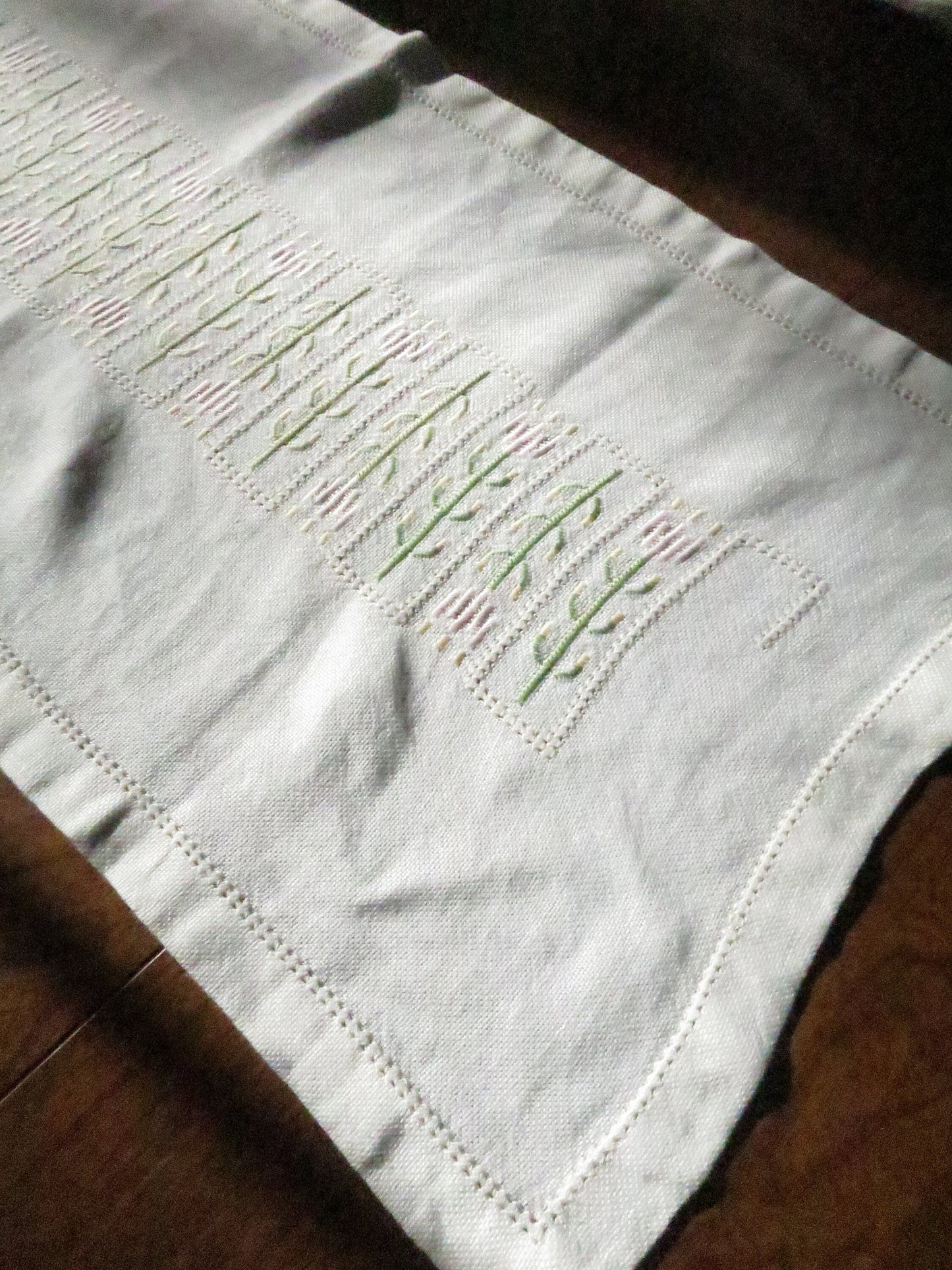 Vintage Table Runner- Pastel Cross Stitch Hand Embroidery