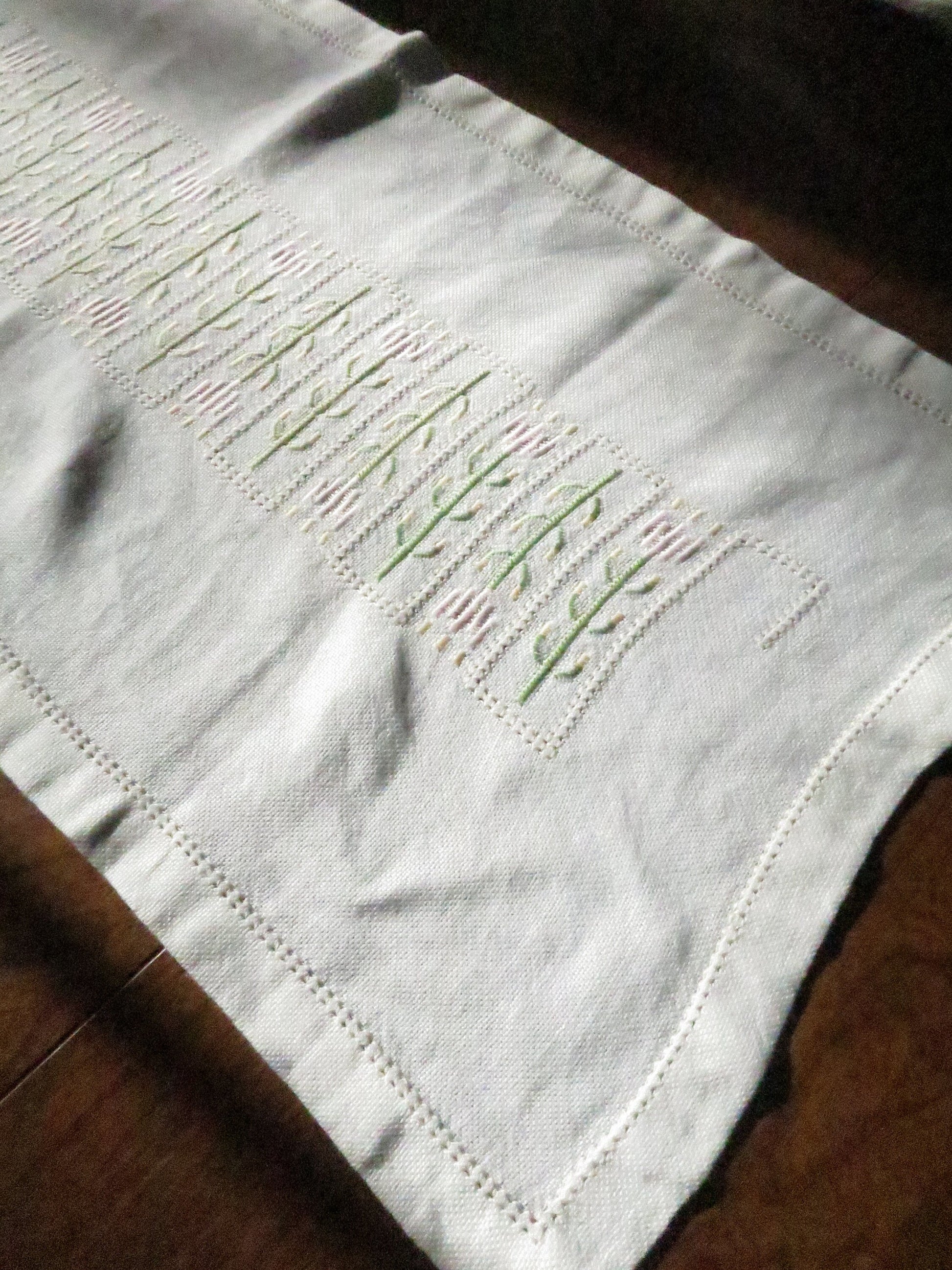 Vintage Table Runner- Pastel Cross Stitch Hand Embroidery