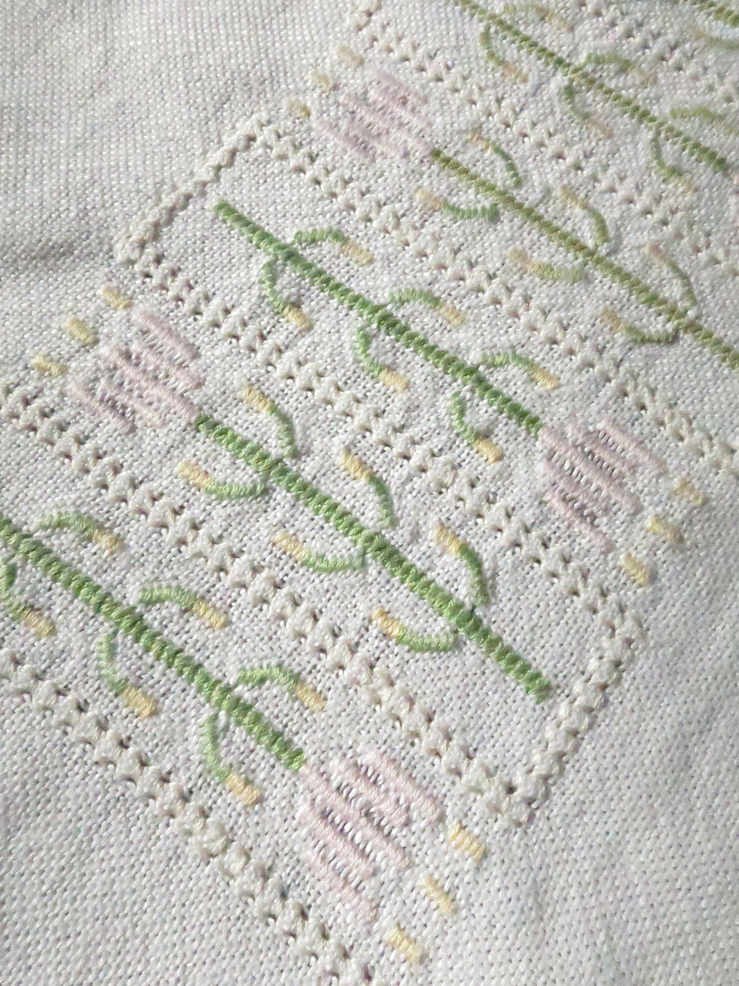 Vintage Table Runner- Pastel Cross Stitch Hand Embroidery