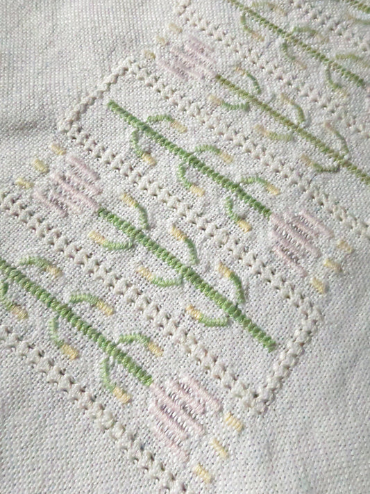 Vintage Table Runner- Pastel Cross Stitch Hand Embroidery