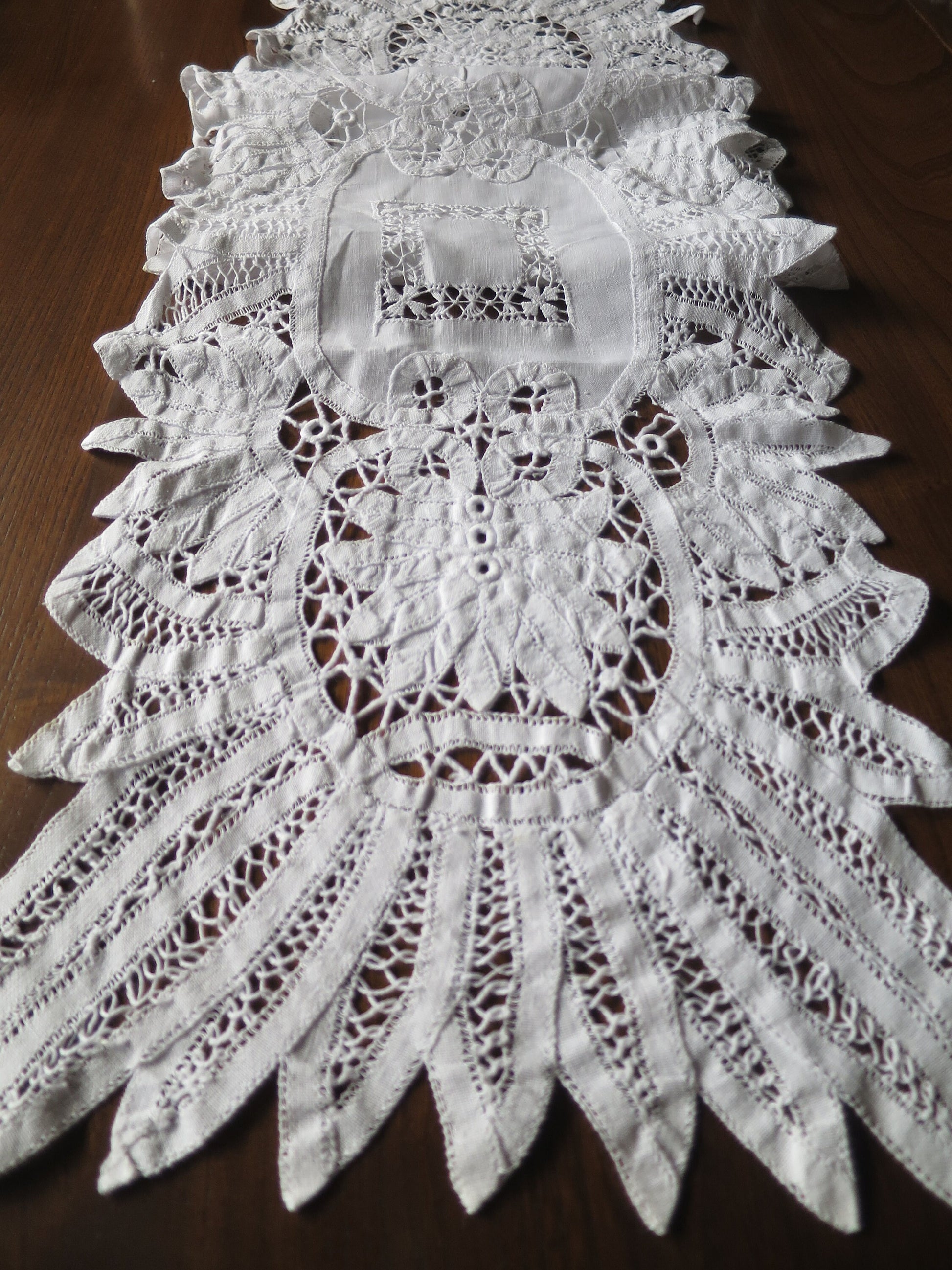 Antique Irish Linen Table Runner- Tape Lace & Needle Lace