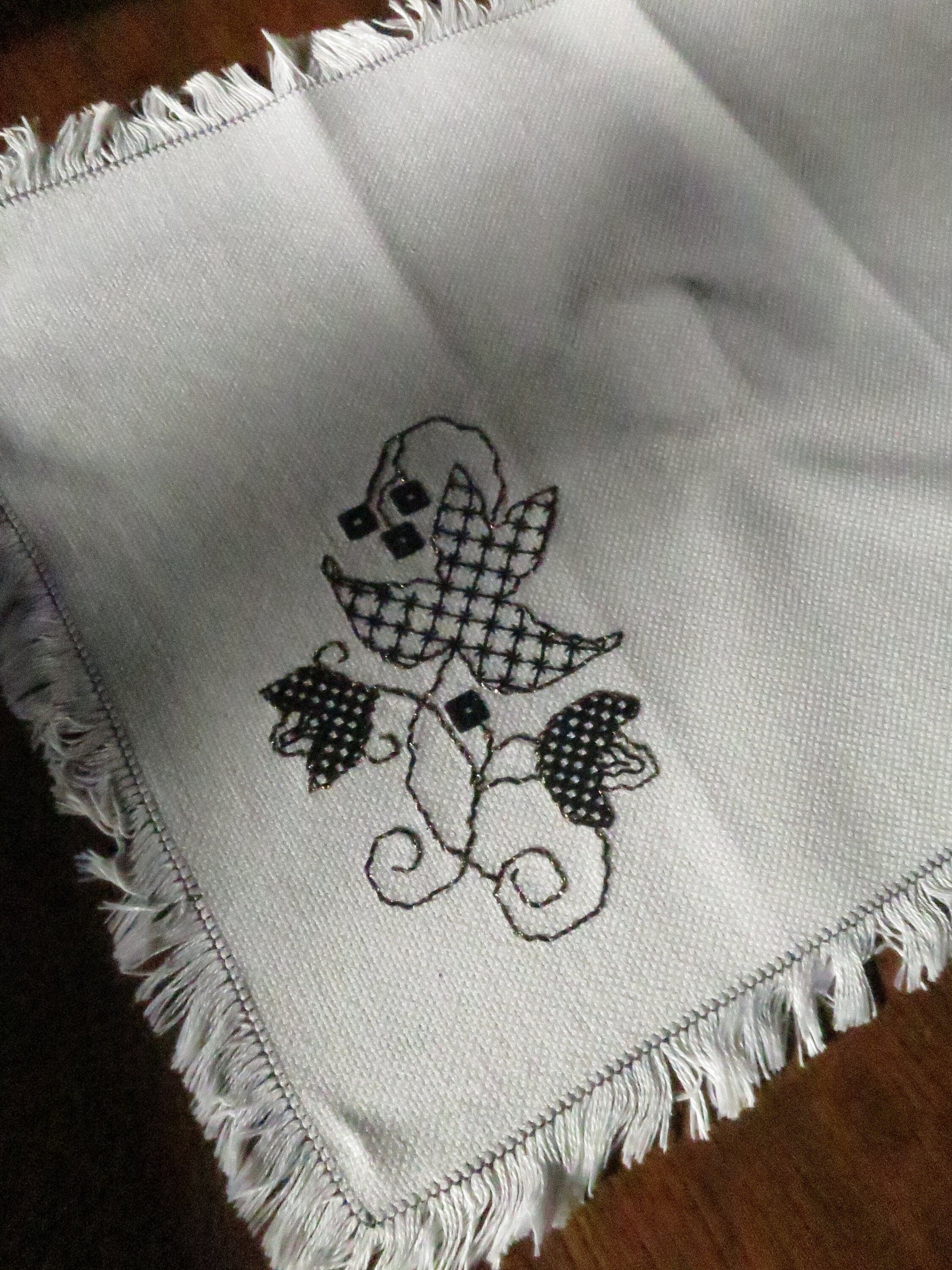 Vintage Tray Cloth- Black Work Hand Embroidery