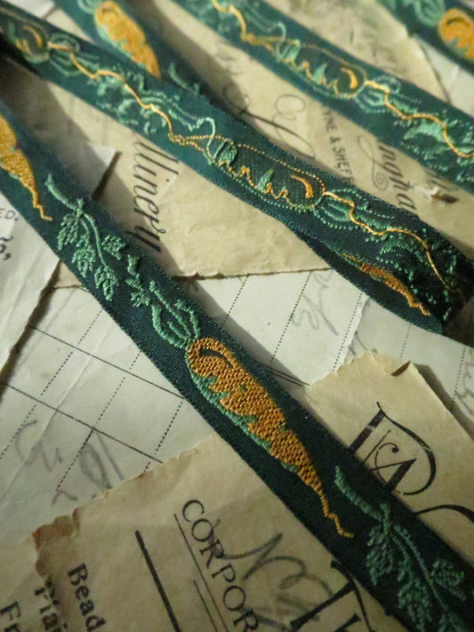 Carrots 10 mm Jacquard Woven Ribbon- Green
