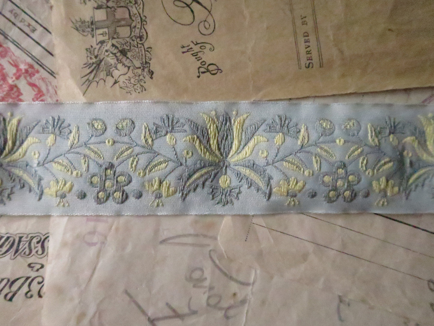 Frida flowers 32 mm Jacquard Woven Ribbon- Aqua