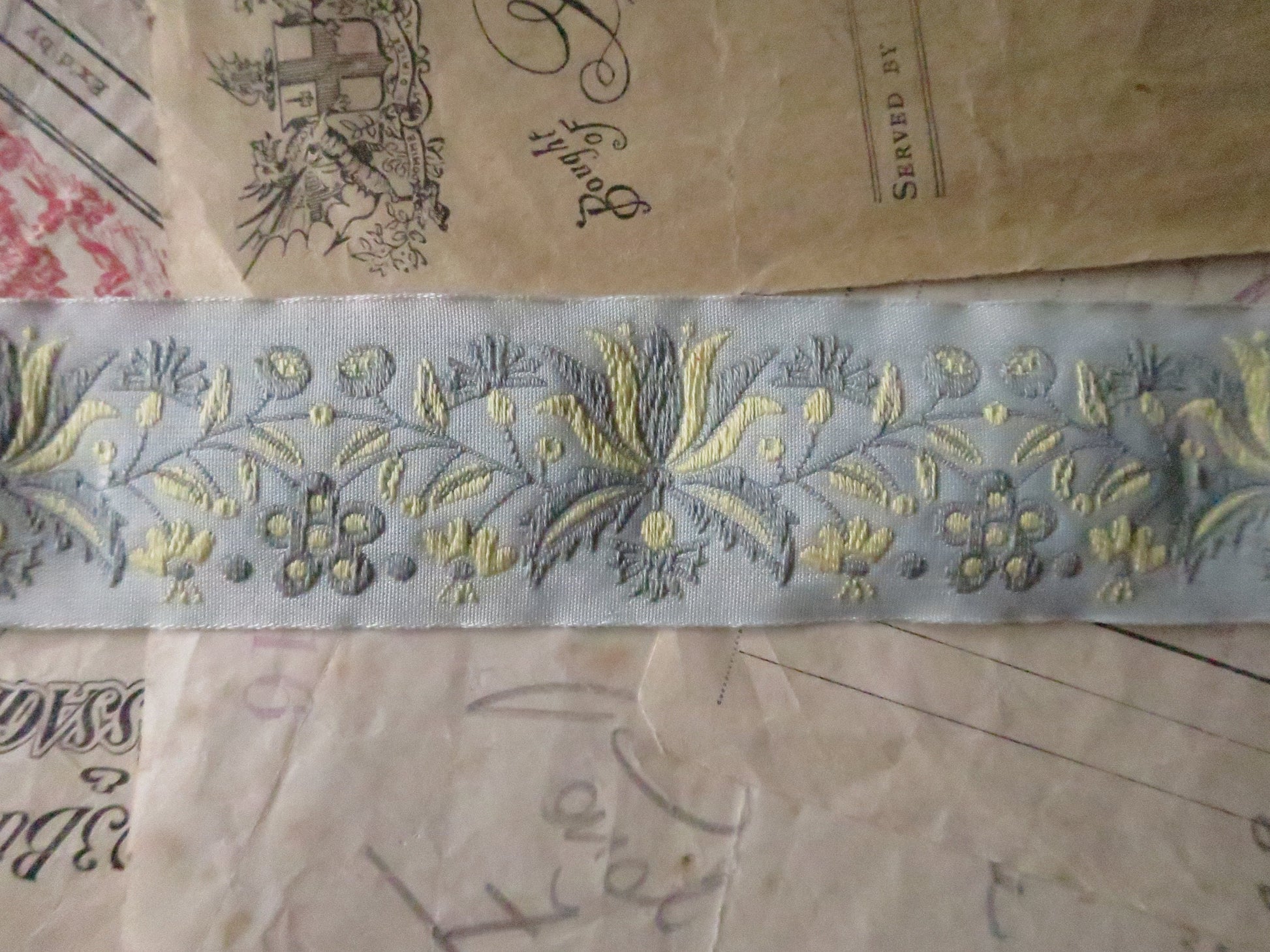 Frida flowers 32 mm Jacquard Woven Ribbon- Aqua