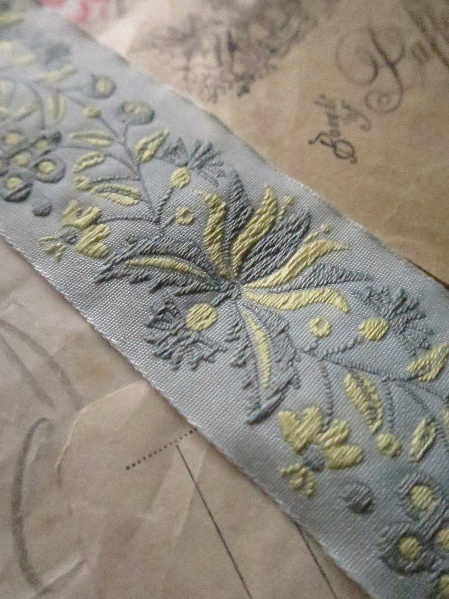 Frida flowers 32 mm Jacquard Woven Ribbon- Aqua
