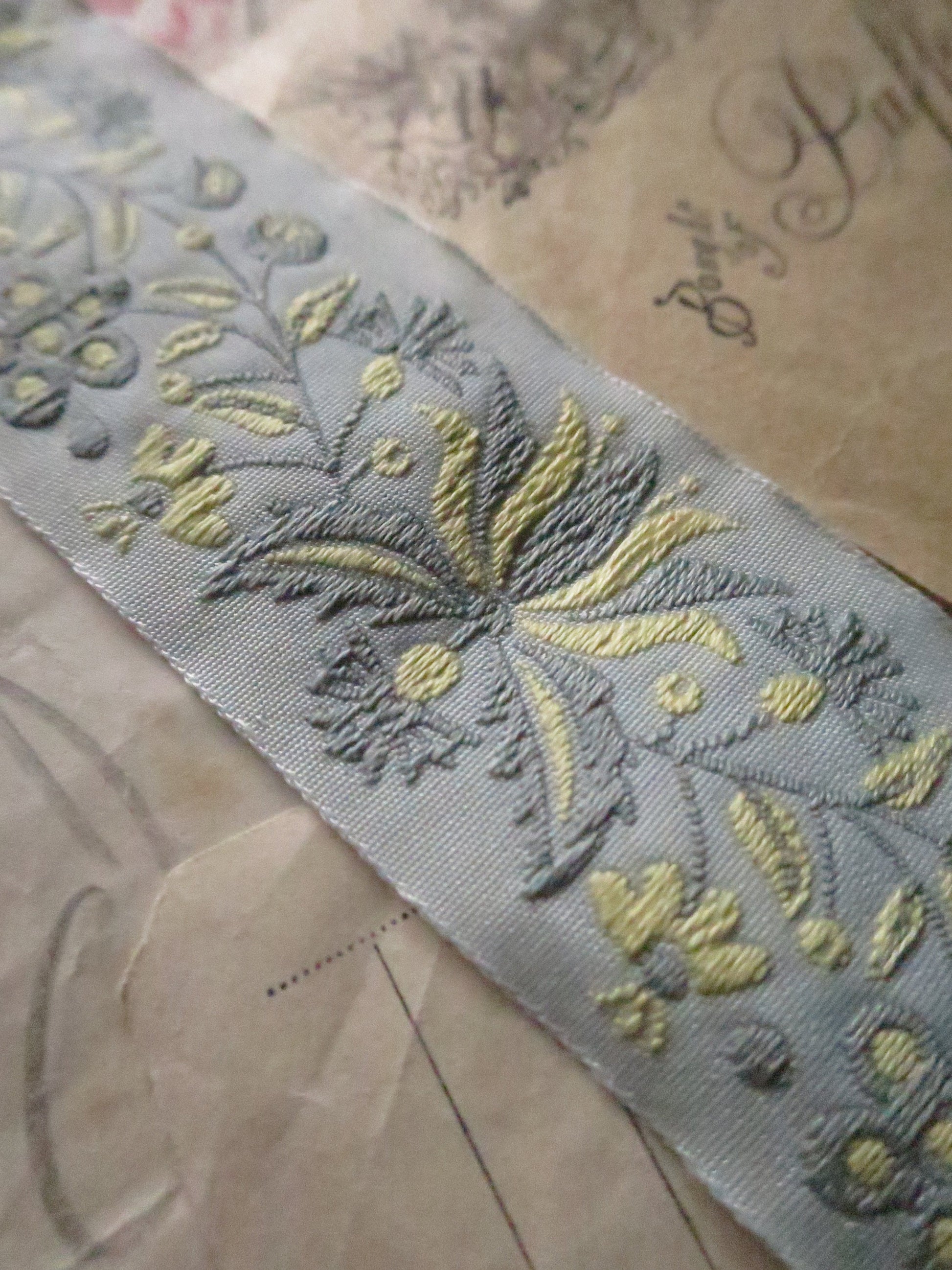 Frida flowers 32 mm Jacquard Woven Ribbon- Aqua