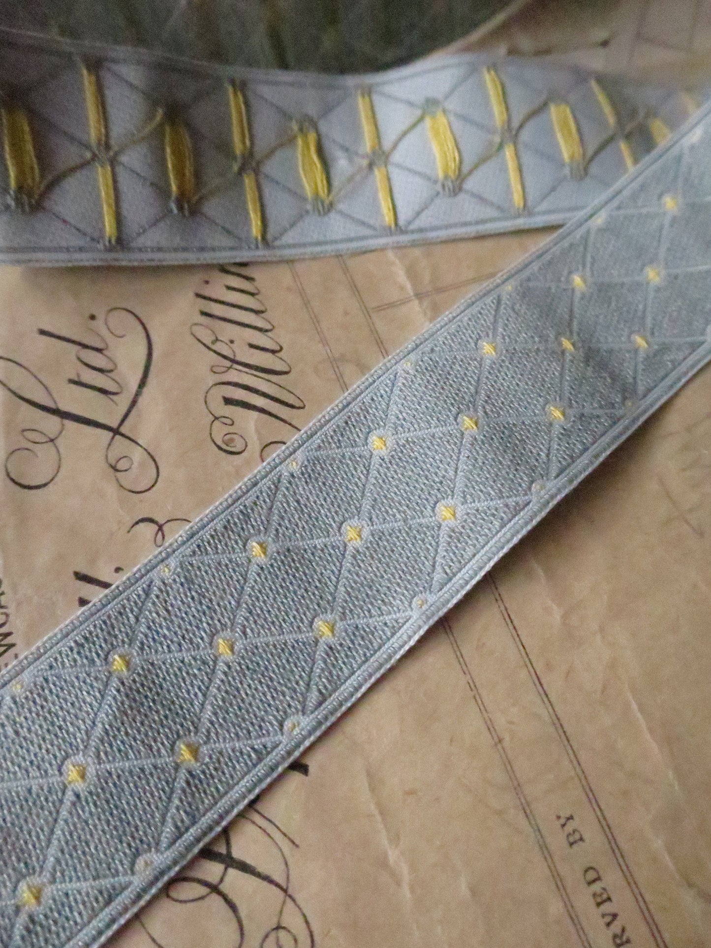 Classic Trellis- 25 mm Jacquard Woven Ribbon- Duck Egg Blue
