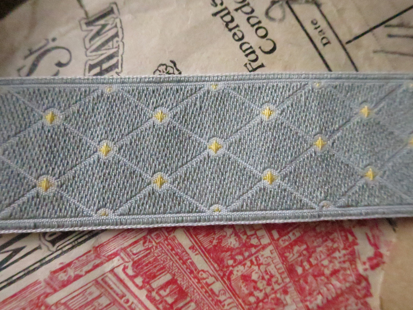 Classic Trellis- 25 mm Jacquard Woven Ribbon- Duck Egg Blue