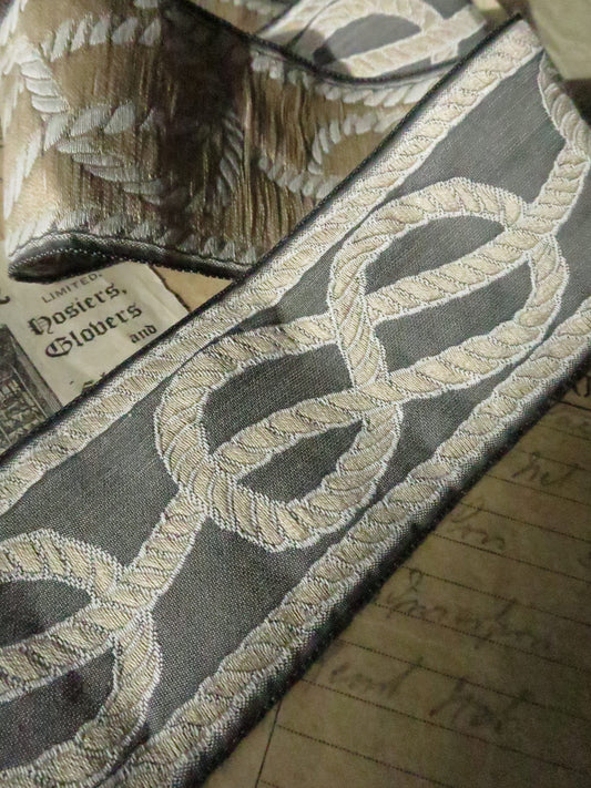 Nautical Knots 60 mm Jacquard Woven Ribbon- Grey