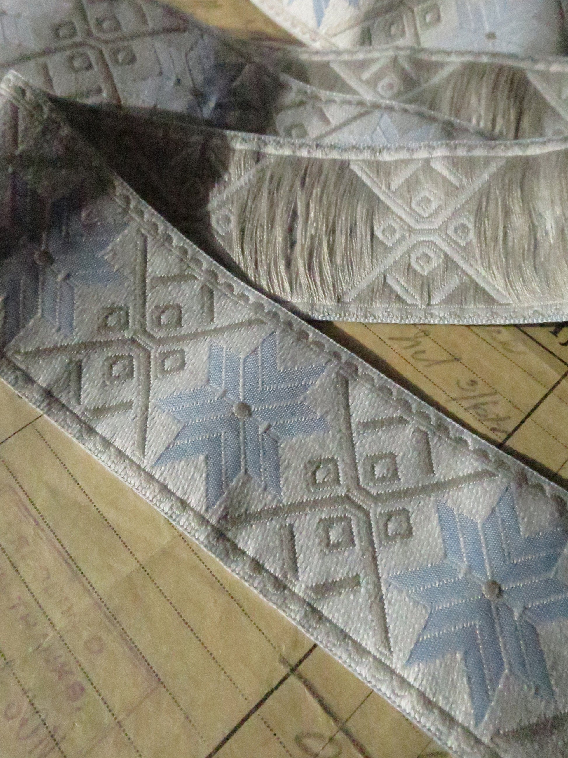 Nordic Stars 40 mm Jacquard Woven Ribbon- Cream & Blue