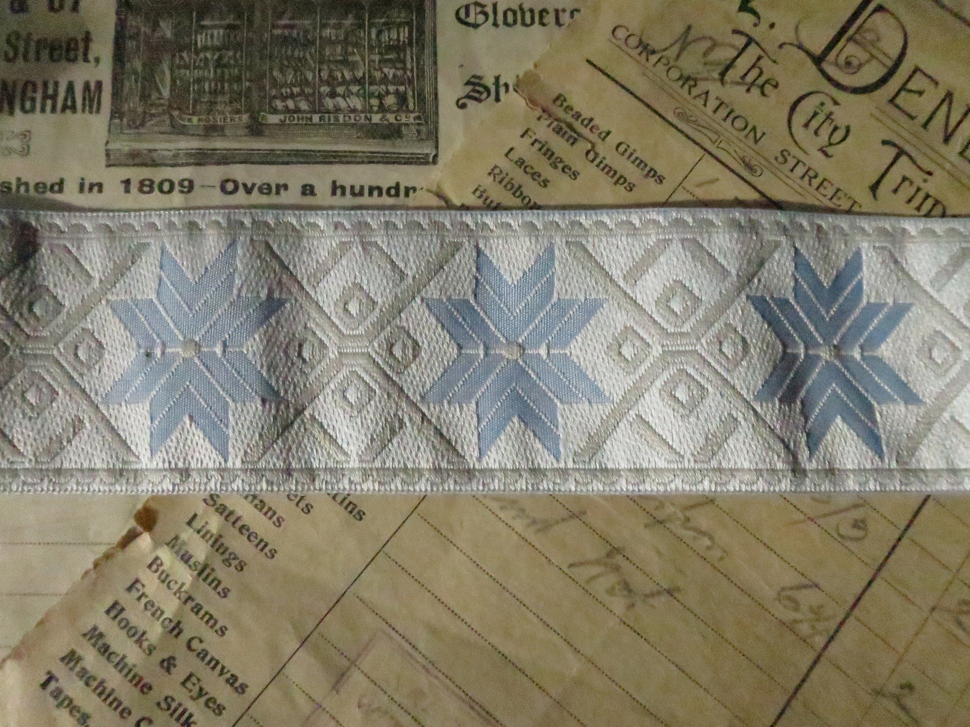 Nordic Stars 40 mm Jacquard Woven Ribbon- Cream & Blue