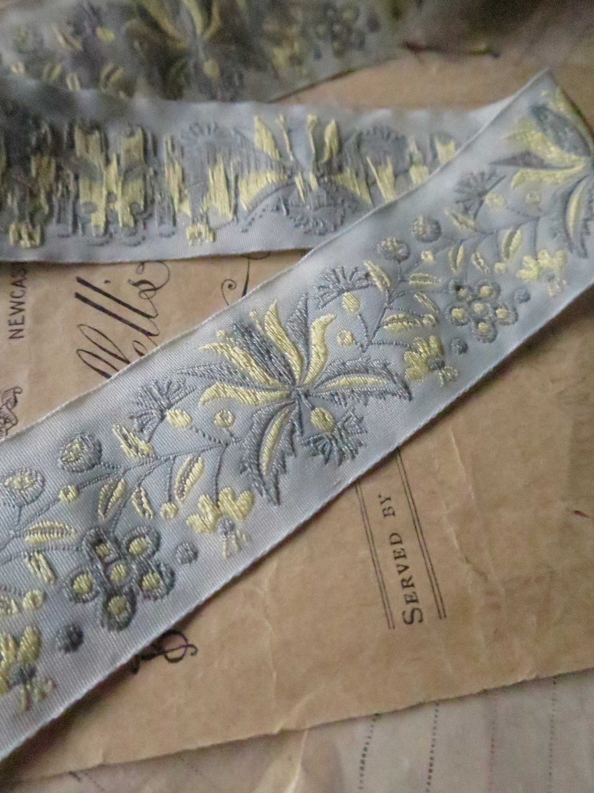 Frida flowers 32 mm Jacquard Woven Ribbon- Aqua