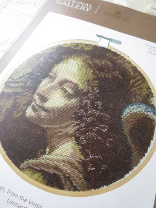 The National Gallery 'Angel from the Virgin on the Rocks' Leonardo Da Vinci- Cross Stitch Embroidery Kit