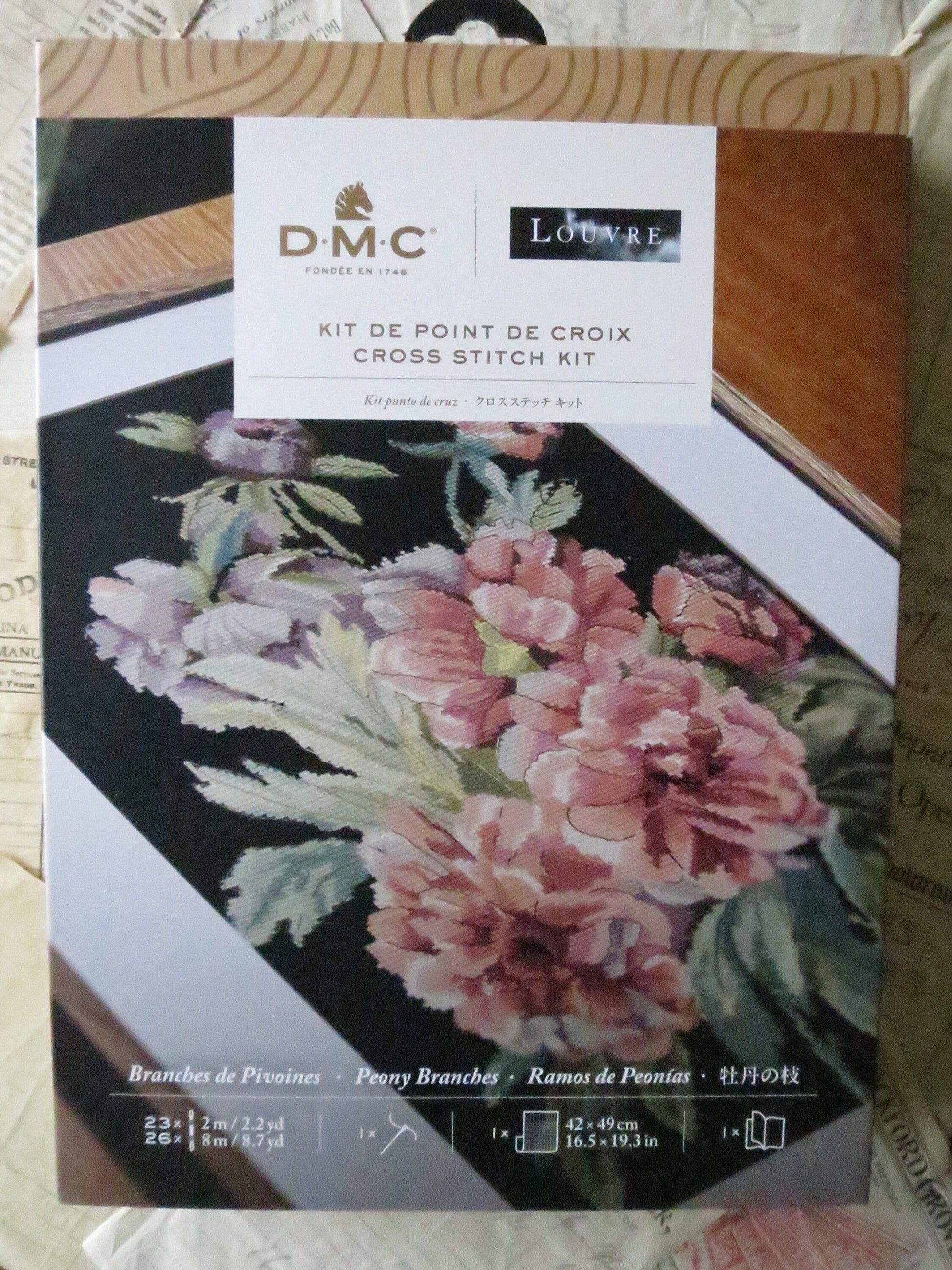 The Louvre Peony Branches Pierre Joseph Redoute Cross Stitch Embroidery Kit