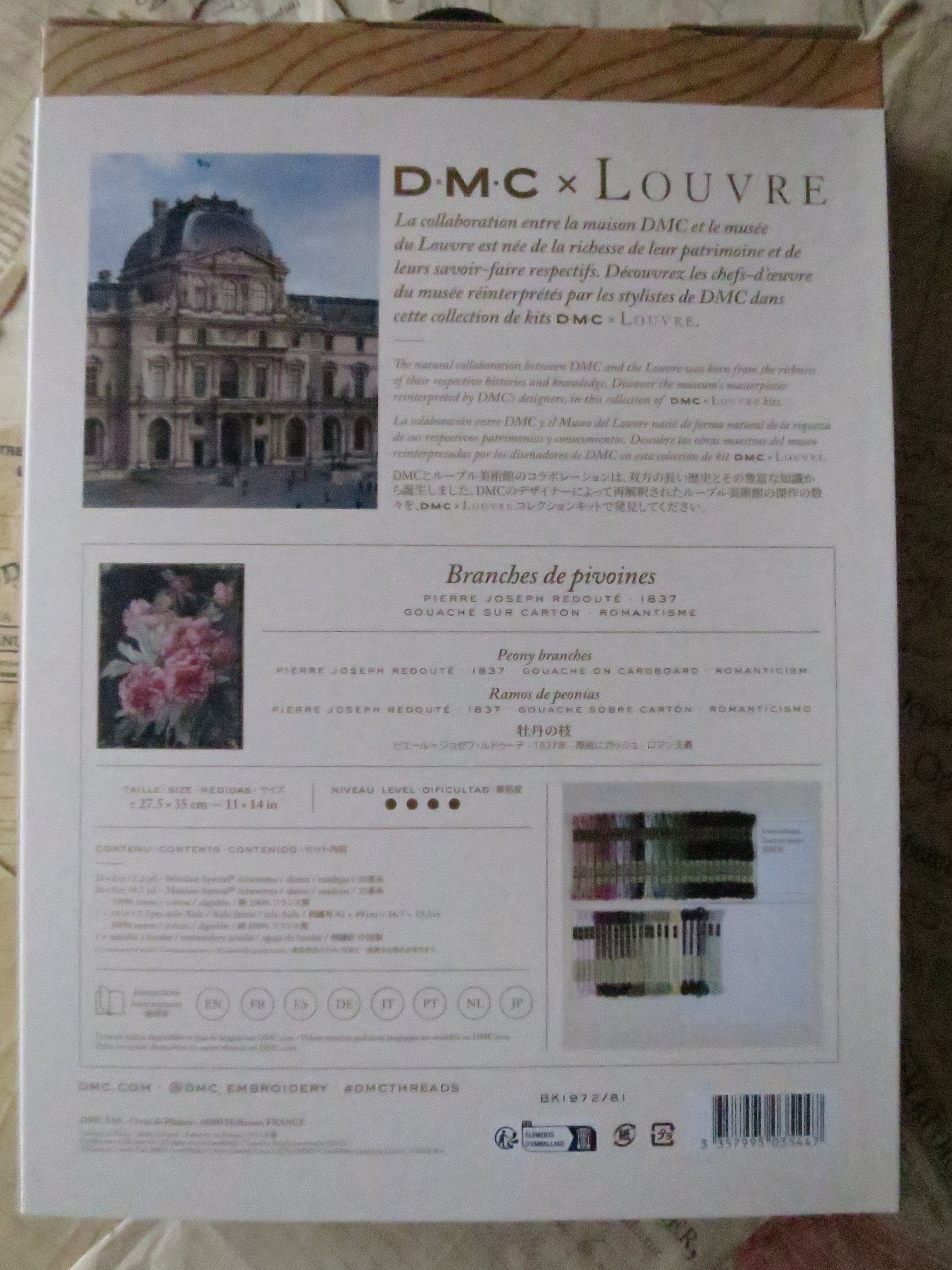 The Louvre Peony Branches Pierre Joseph Redoute Cross Stitch Embroidery Kit