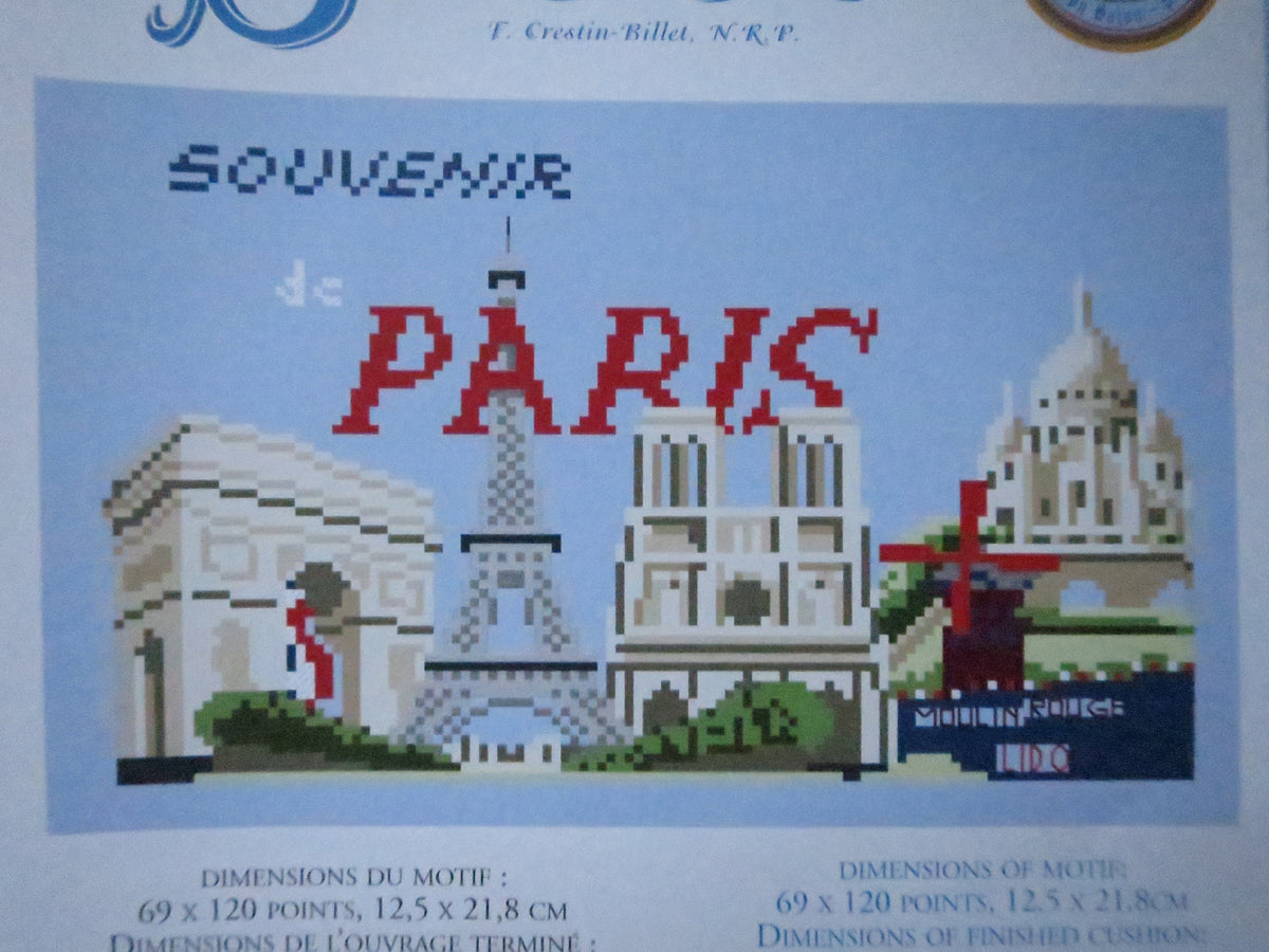 Sajou Cross Stitch Cushion Kit- Paris Landmarks- Linen Fabric