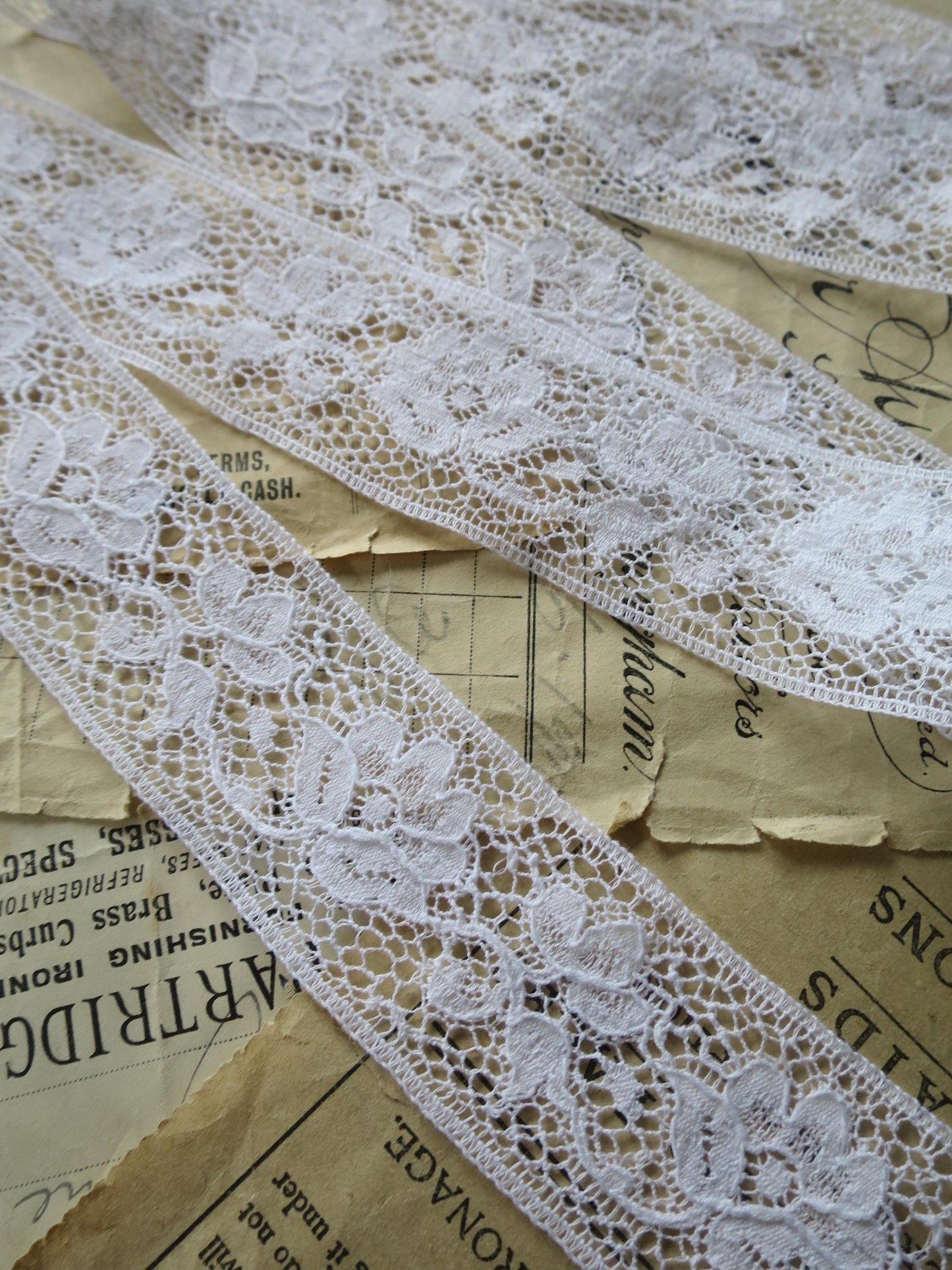 White English Nottingham Lace- Raised Floral Guipure- Insertion- 3.5 cm
