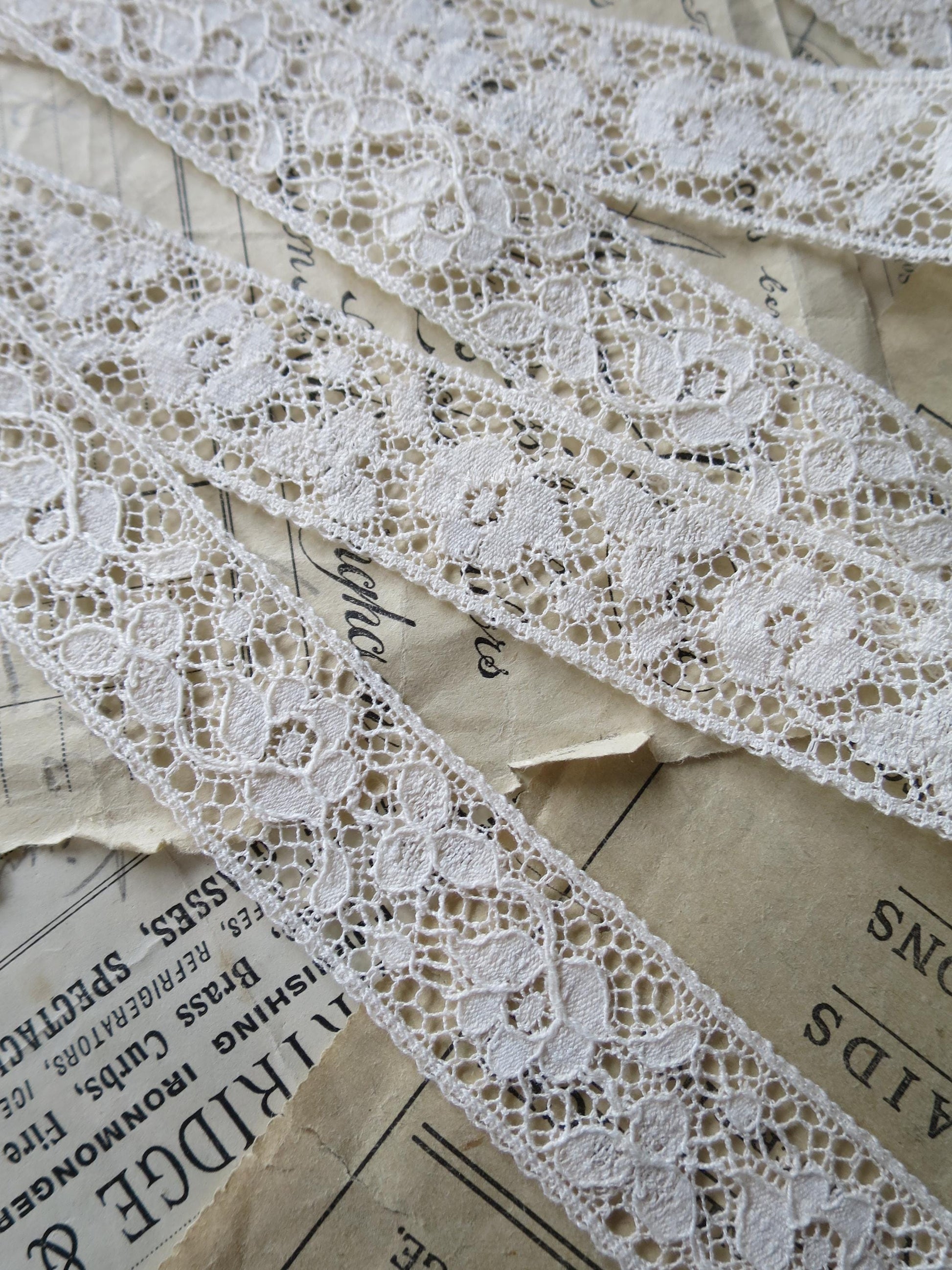 Ecru English Nottingham Lace- Raised Floral Guipure- Insertion- 2.7 cm
