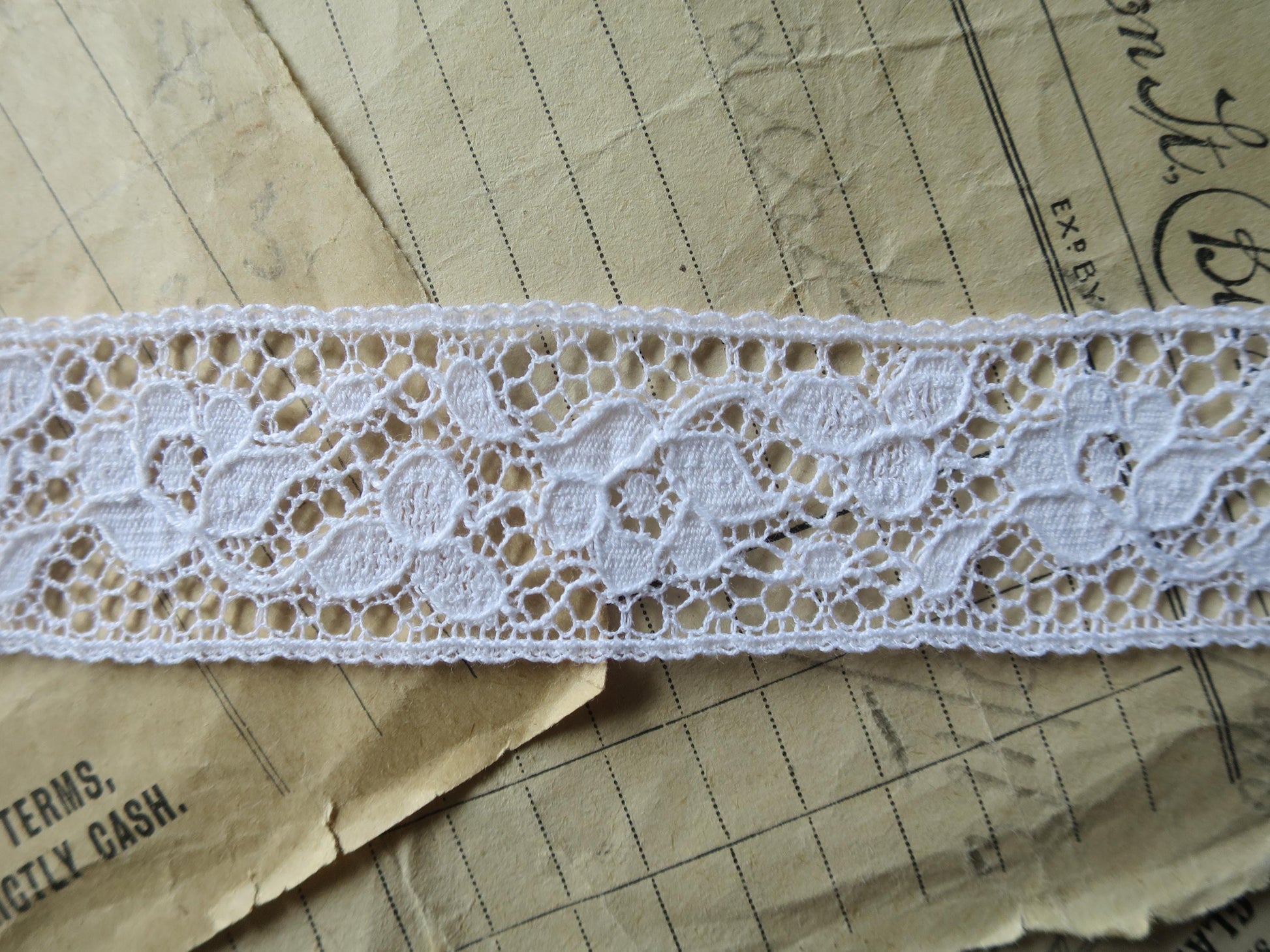 White English Nottingham Lace- Raised Floral Guipure- Insertion- 2.7 cm
