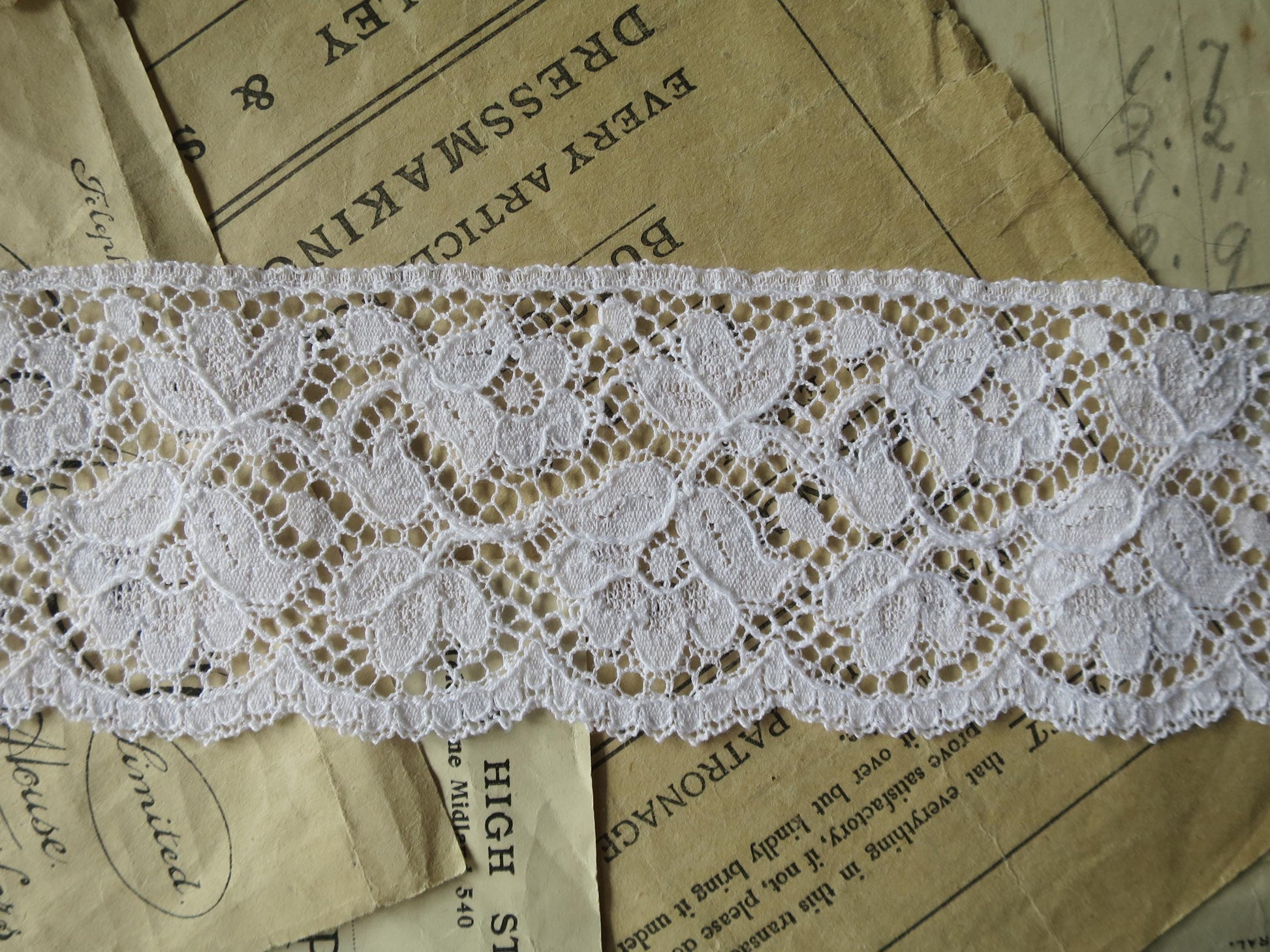White English Nottingham Lace- Scalloped Raised Floral Guipure- 5.5 cm