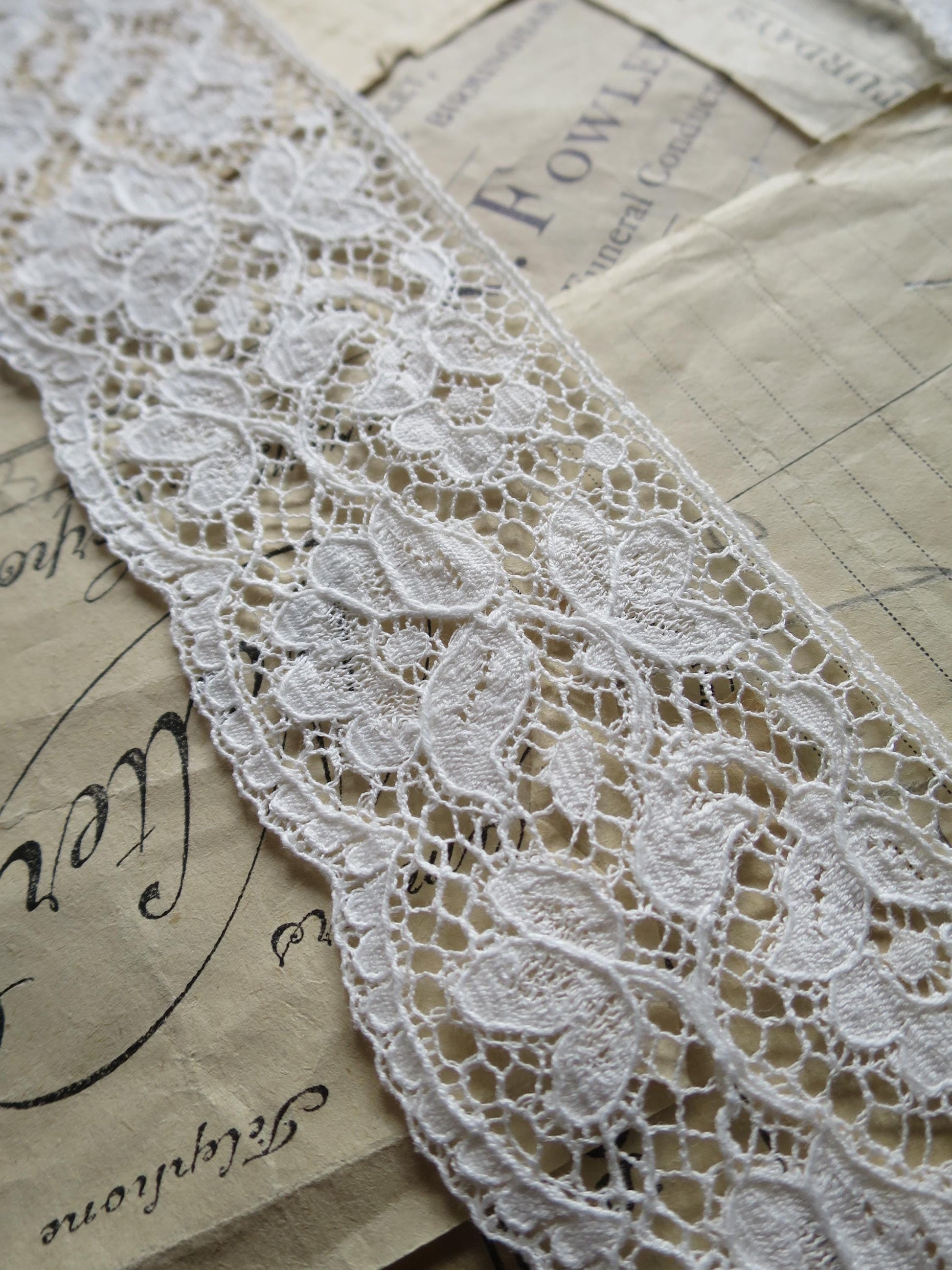Off White English Nottingham Lace- Scalloped Raised Floral Guipure- 5.5 cm