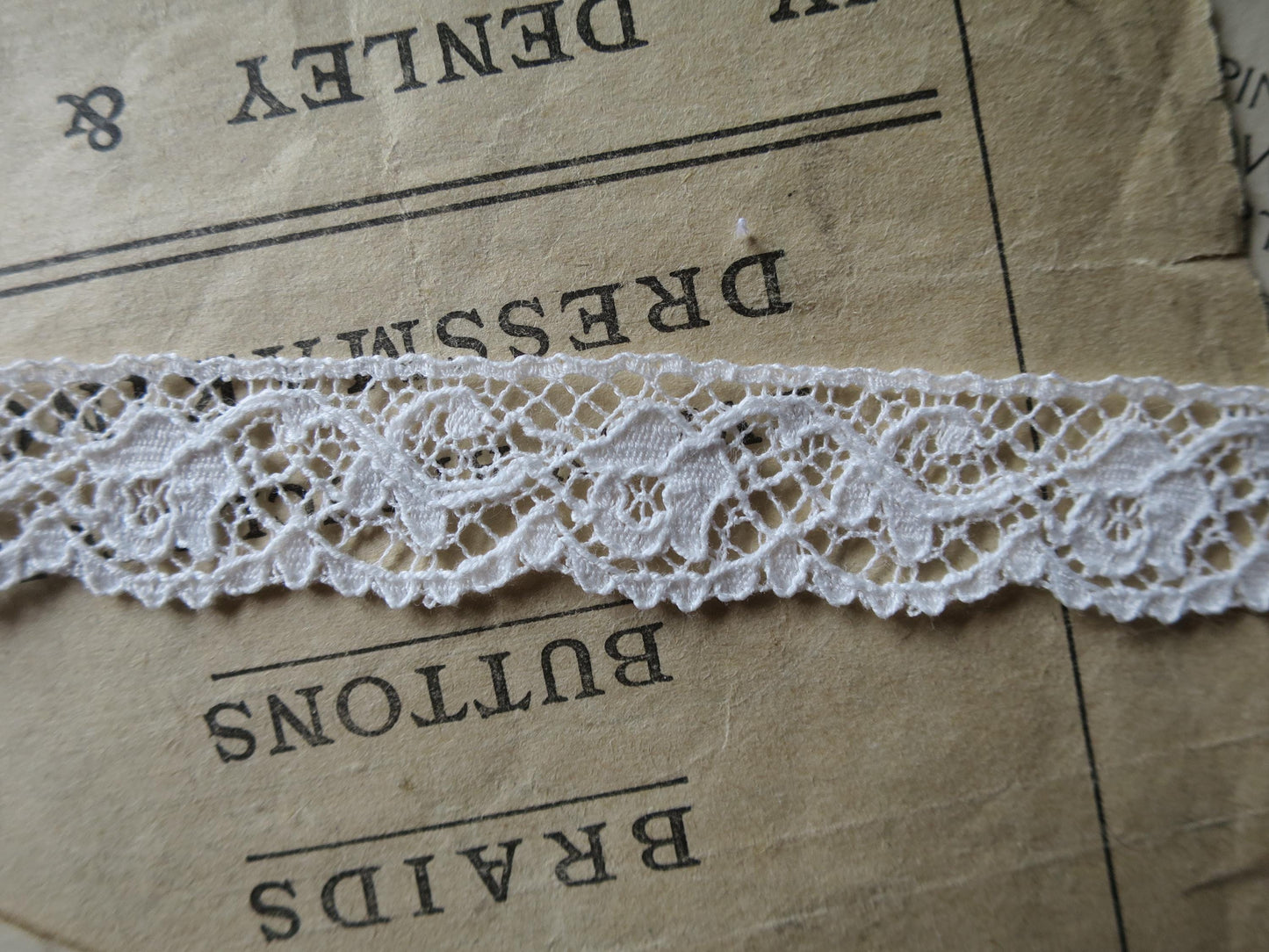 Off White English Nottingham Lace- Scalloped Raised Floral Guipure- 1.8 cm