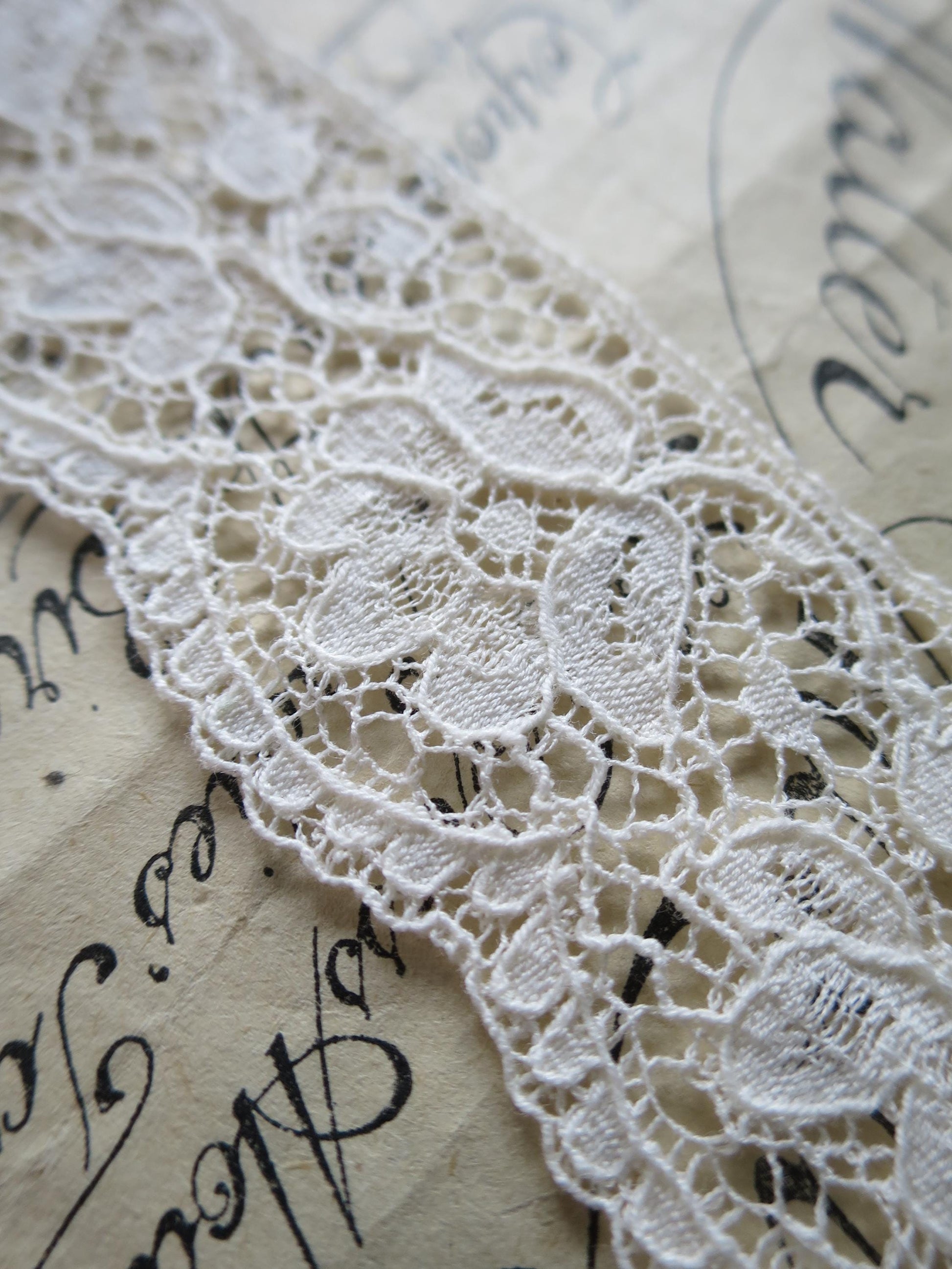 Ecru English Nottingham Lace- Scalloped Raised Floral Guipure- 3.5 cm