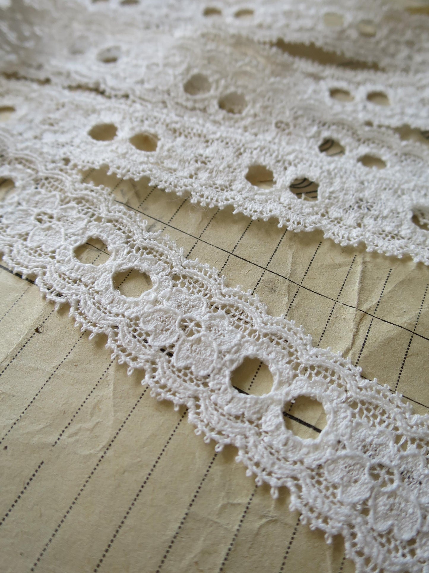 Off White English Nottingham Lace- Frothy Double Eyelet- Galloon- 2.7 cm