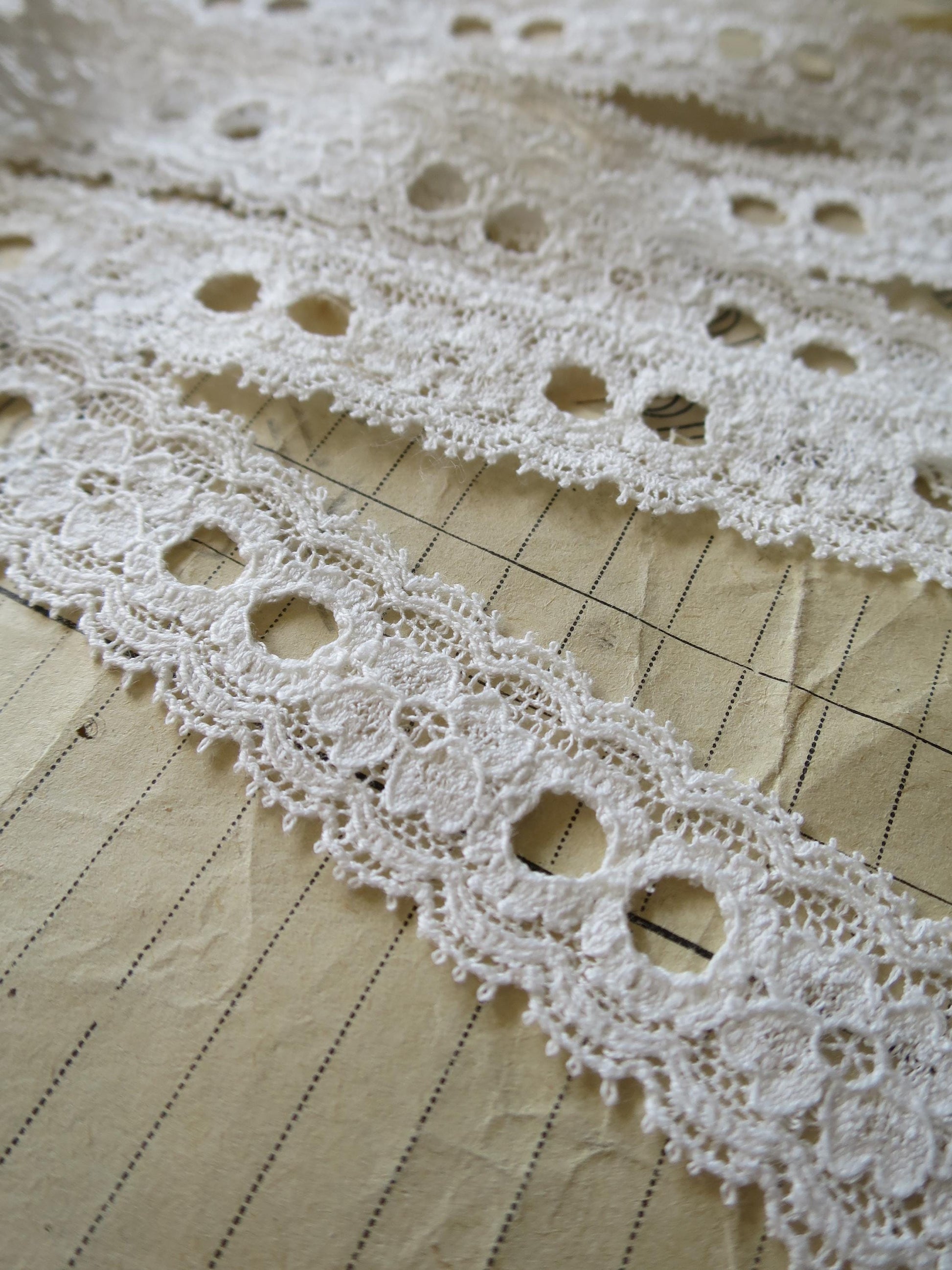 Off White English Nottingham Lace- Frothy Double Eyelet- Galloon- 2.7 cm