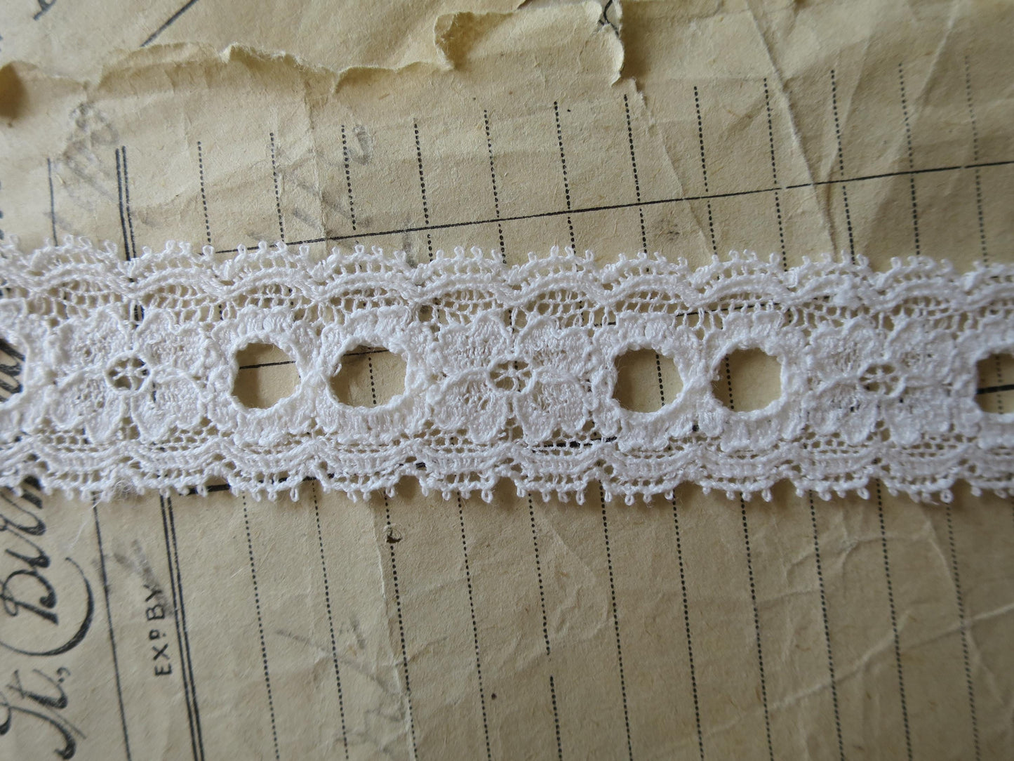 Off White English Nottingham Lace- Frothy Double Eyelet- Galloon- 2.7 cm