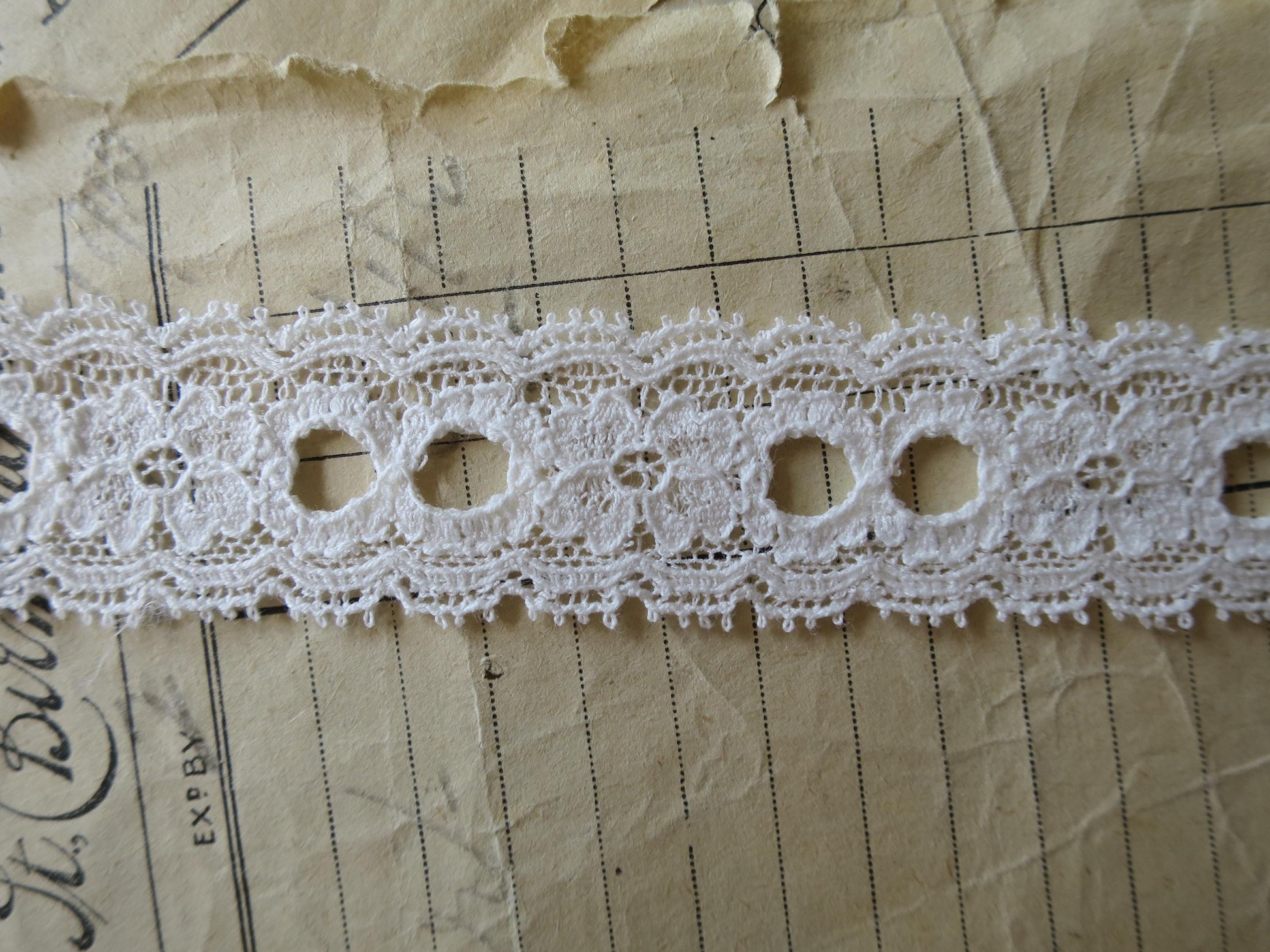 Off White English Nottingham Lace- Frothy Double Eyelet- Galloon- 2.7 cm