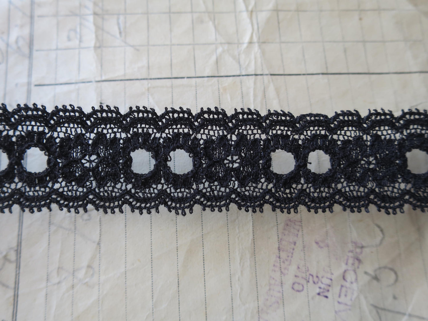 Black English Nottingham Lace- Frothy Double Eyelet- Galloon- 2.7 cm