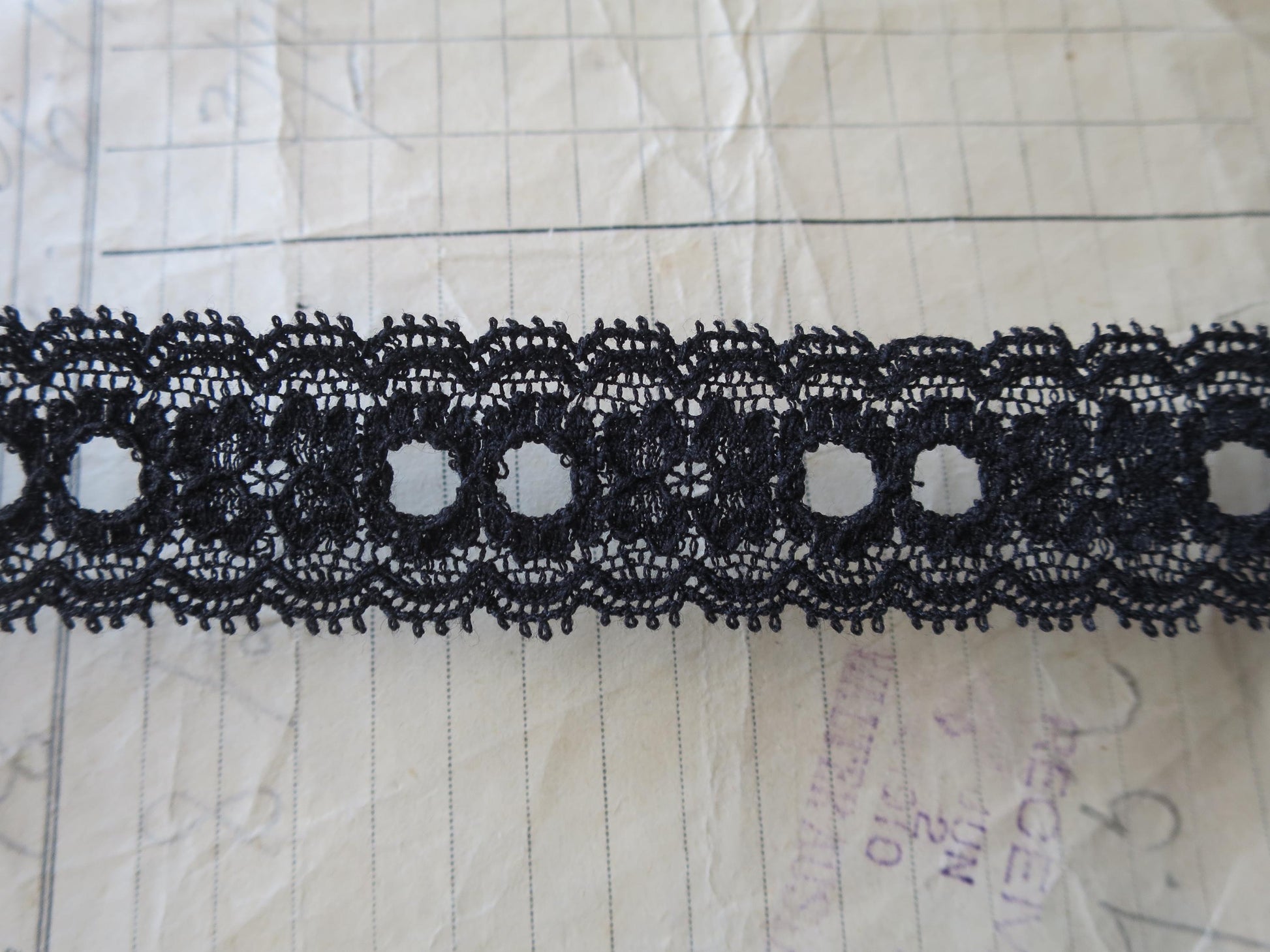 Black English Nottingham Lace- Frothy Double Eyelet- Galloon- 2.7 cm