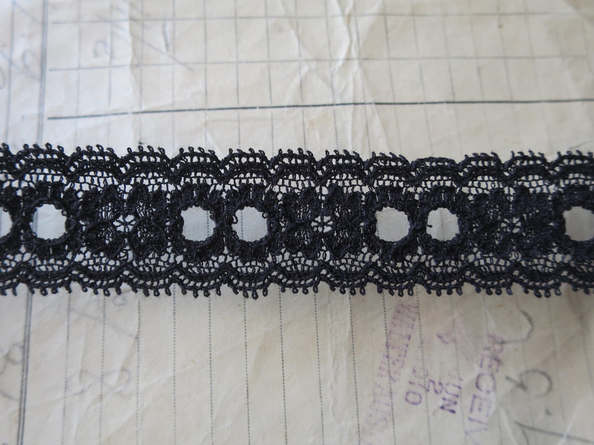 Black English Nottingham Lace- Frothy Double Eyelet- Galloon- 2.7 cm
