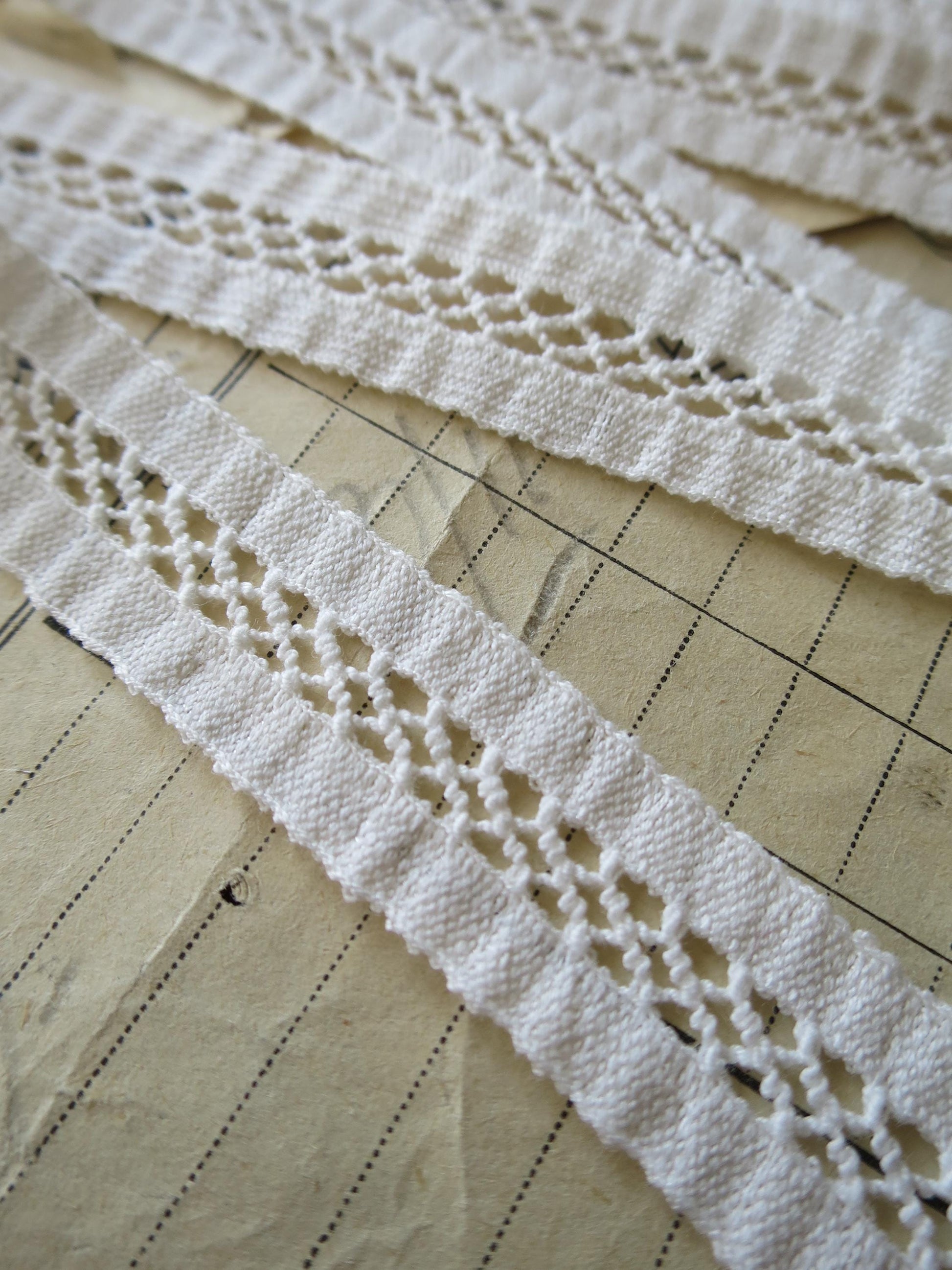 Off White English Nottingham Lace- Faggoting Insertion- 1.7 cm