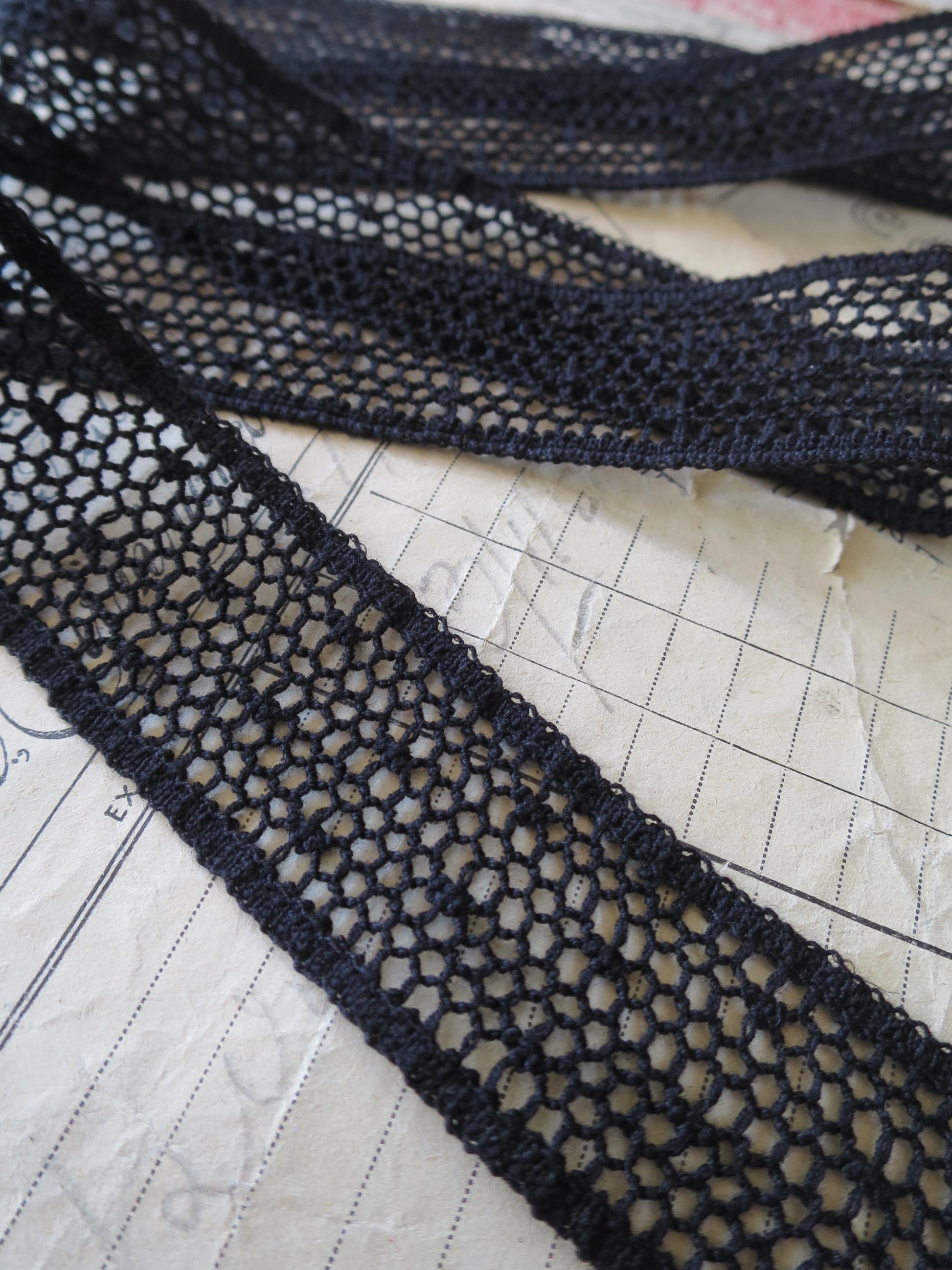 Black English Nottingham Cluny Lace- Polka Dot Net- Insertion- 3cm