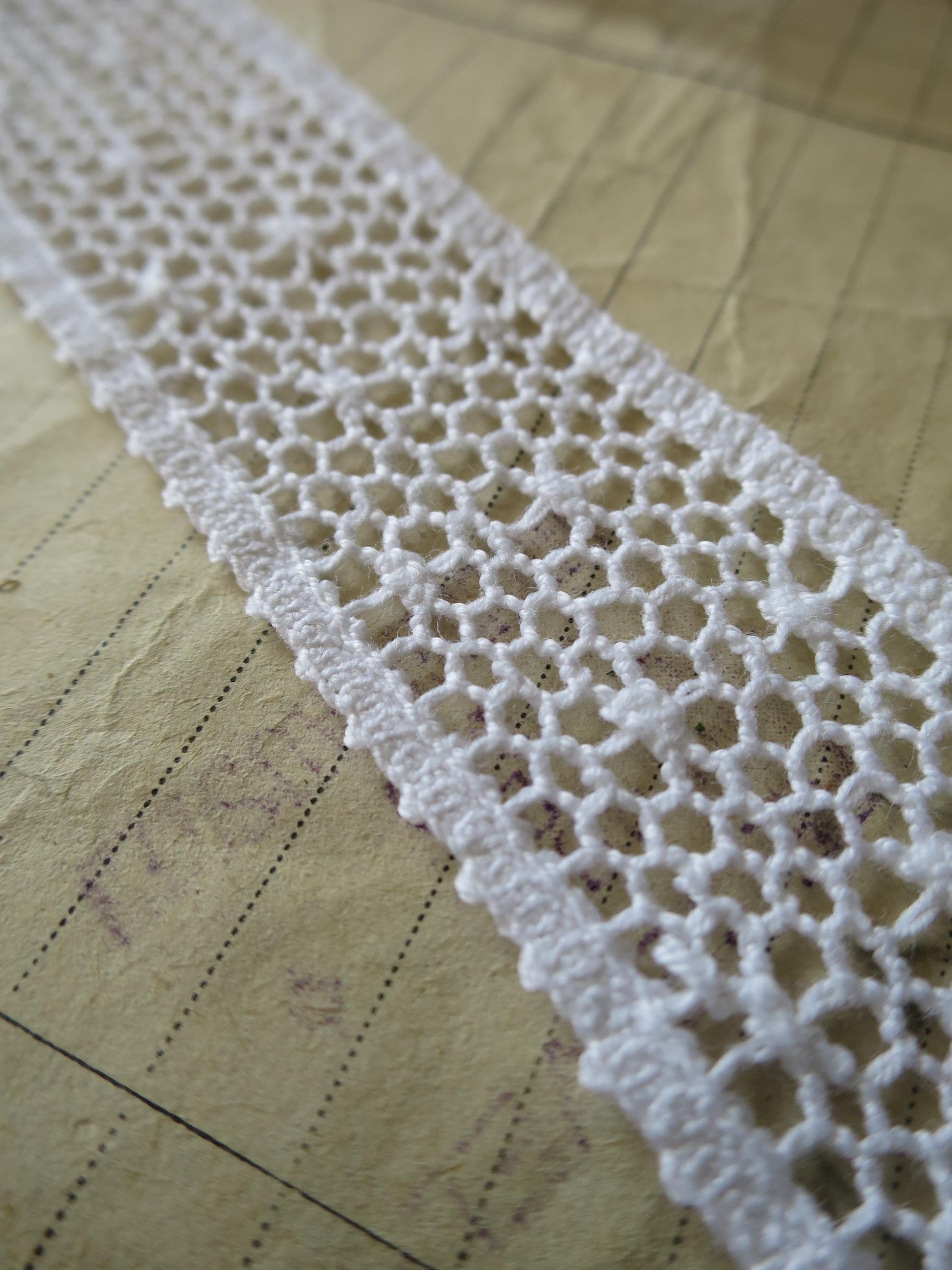 White English Nottingham Cluny Lace- Polka Dot Net- Insertion- 3cm