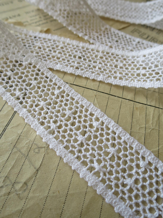 White English Nottingham Cluny Lace- Polka Dot Net- Insertion- 3cm
