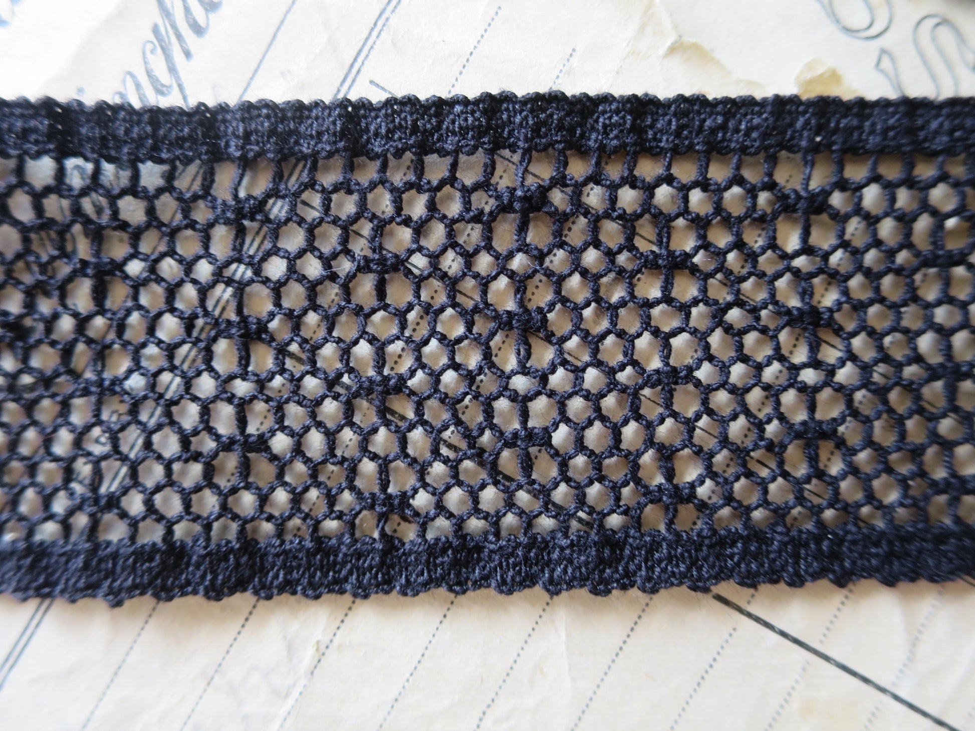 Black English Nottingham Cluny Lace- Polka Dot Net- Insertion- 3.8cm