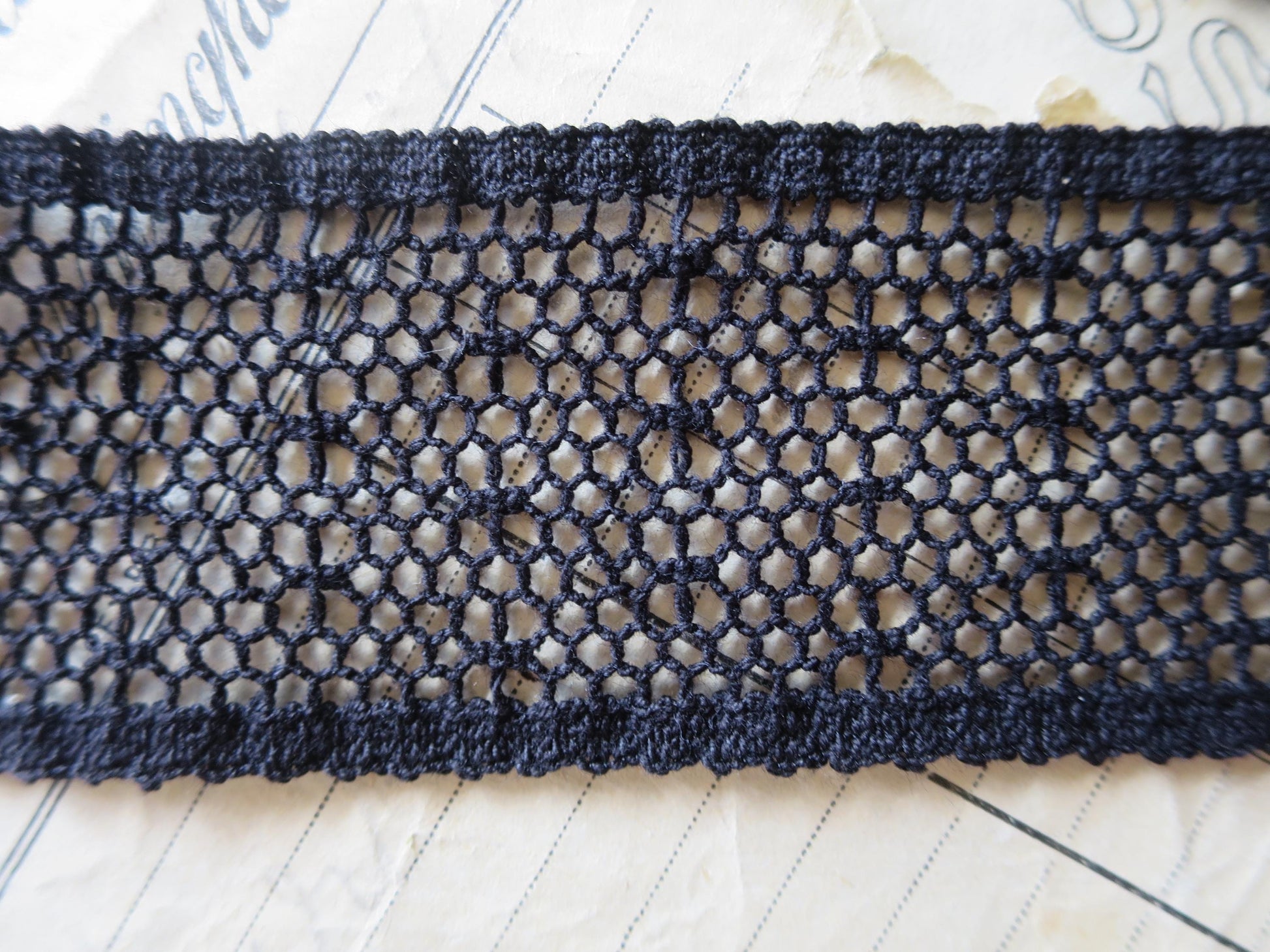 Black English Nottingham Cluny Lace- Polka Dot Net- Insertion- 3.8cm