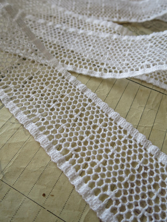 White English Nottingham Cluny Lace- Polka Dot Net- Insertion- 3.8cm